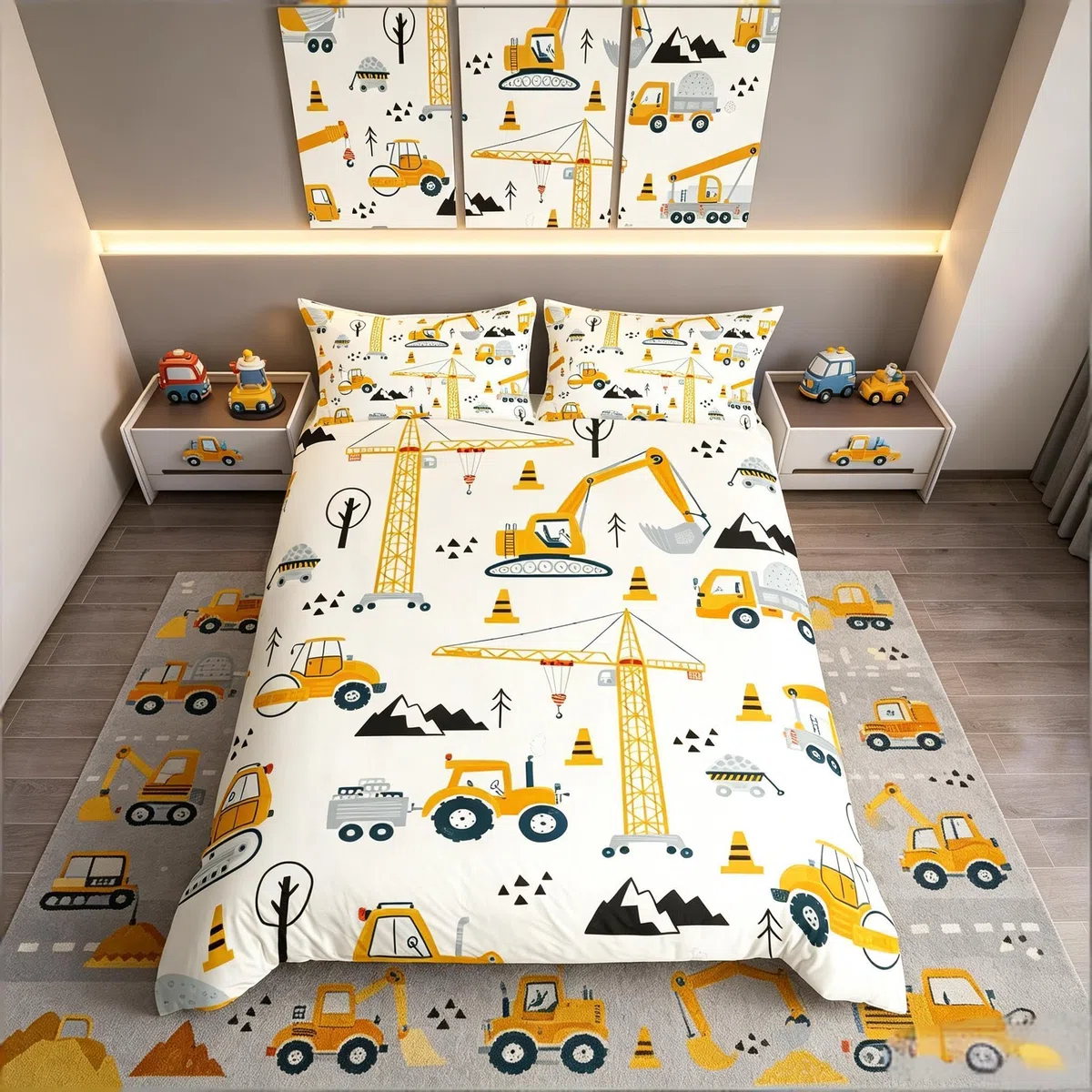 Homemissing Set di biancheria da letto con trattore giallo e escavatore, set di biancheria da letto in microfibra, 2 pezzi, per letto singolo