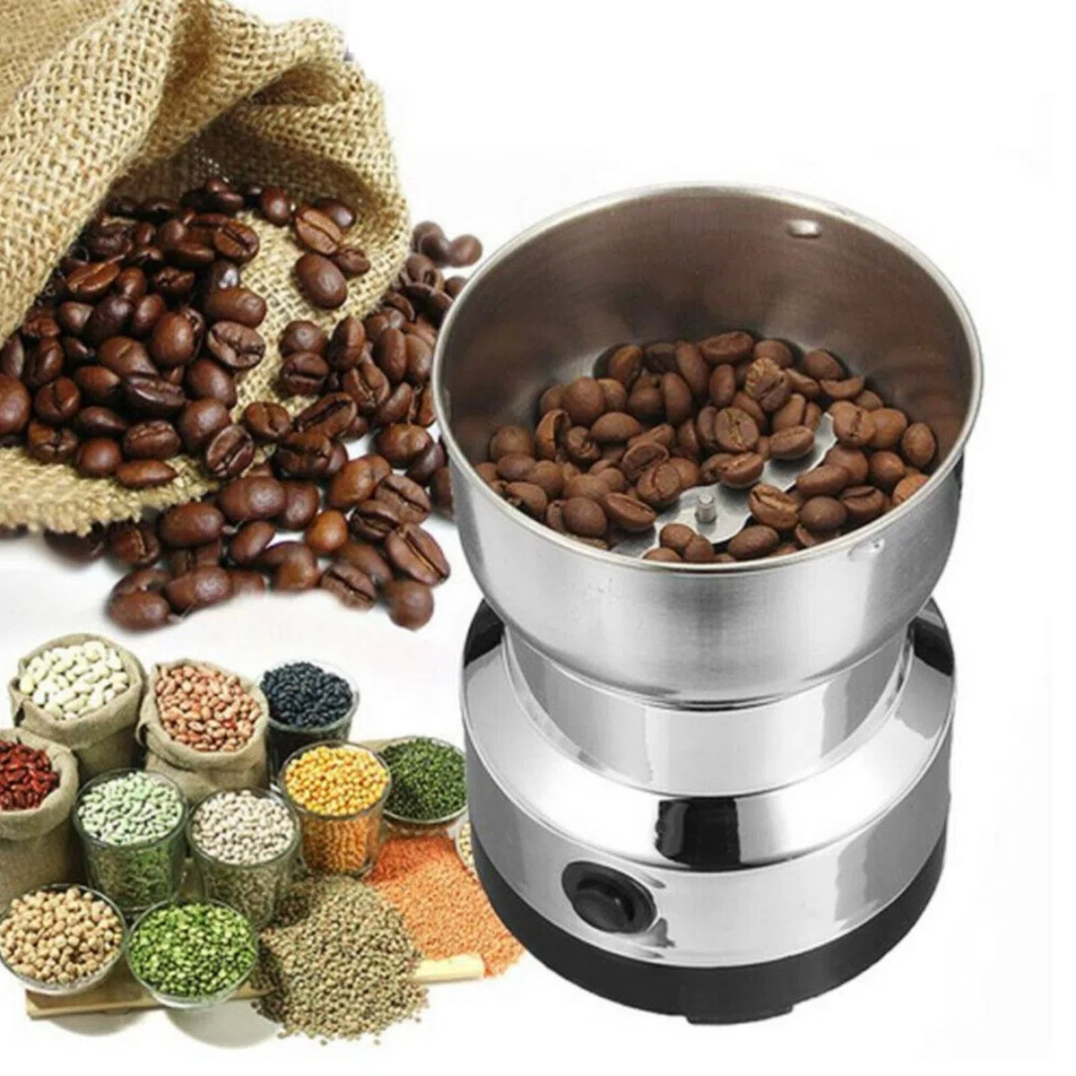 Macinacaffè elettrico, in acciaio inox condimento caffè noci cereali macina erbe frantoio frantoio frullatore utensile da quantità di macinazione 100g/3.5oz