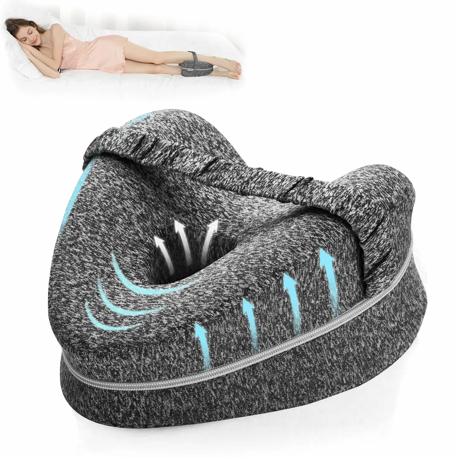 BEAUTRIP Cuscino per Gambe | Ginocchiera ergonomica per Dormire | Ginocchiere in Memory Foam con Cinturino per traversina Laterale | Cuscino poggiagambe sfoderabile e Lavabile