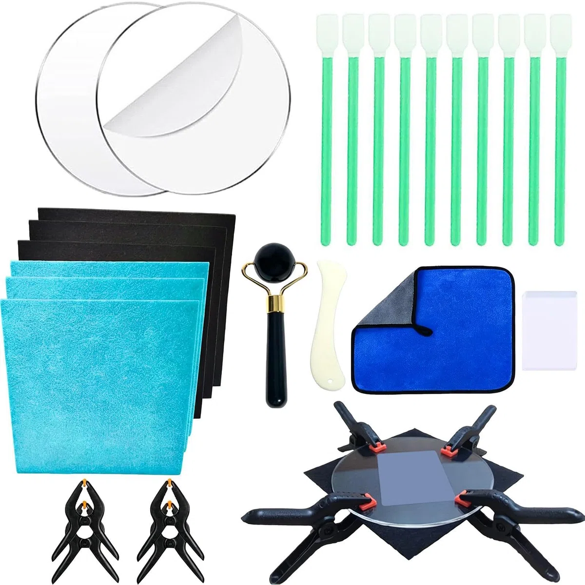 Huxibai Kit di riparazione di carte, strumento da 28 pezzi per classificare, appiattire e curare, kit lucidante per carte, per casa, sport, credito, carte fotografiche e portafoglio