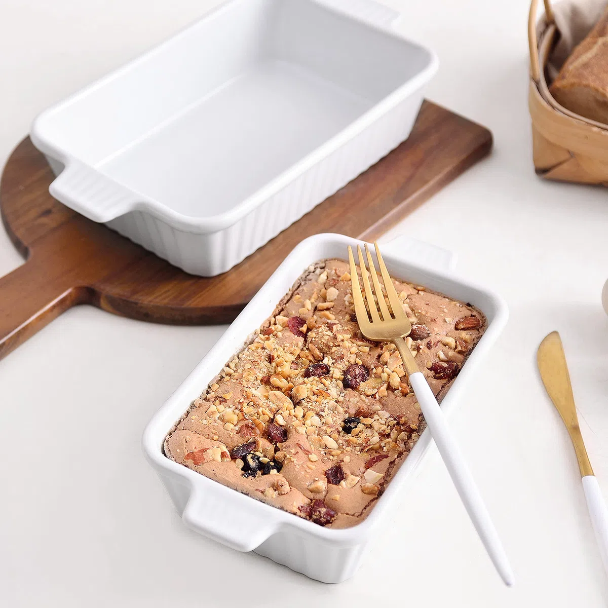 MALACASA Serie BAKE, Pirofile da Forno Rettangolari per Lasagne, Set di 4 Teglie da Forno in Ceramica 3020, 2080, 1480, 850 ml, Pirofila Ceramica Grande Antiaderenti Bianca