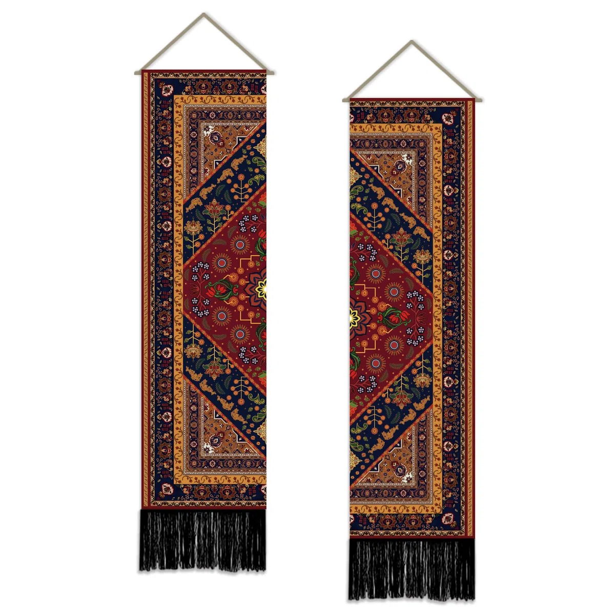 SUPERDANT Set di 2 arazzi verticali, 130 x 33 cm, stile bohémien, da appendere alla parete, stile retrò, stretti, per soggiorno, camera da letto, portico, grotta degli uomini, colorati
