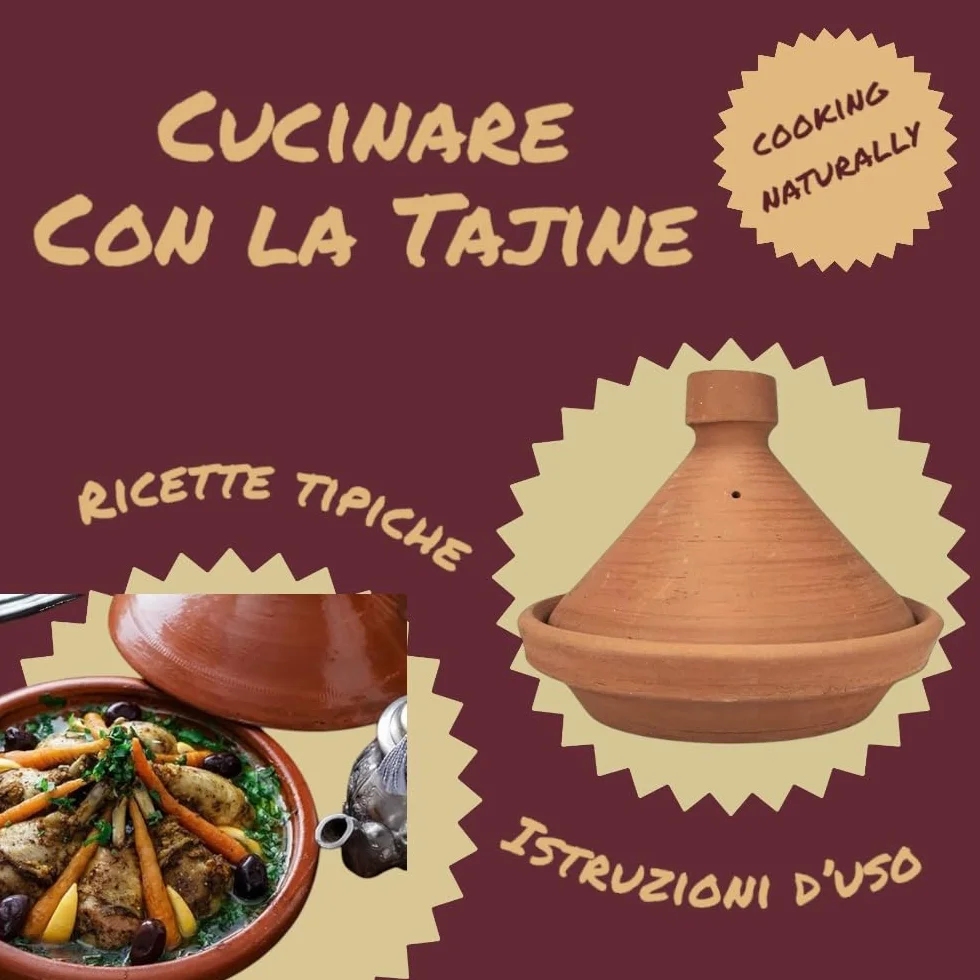 Tajine marocchina (pentola marocchina) in terracotta naturale non smaltata quindi non tossica cm 21 x 15 h circa