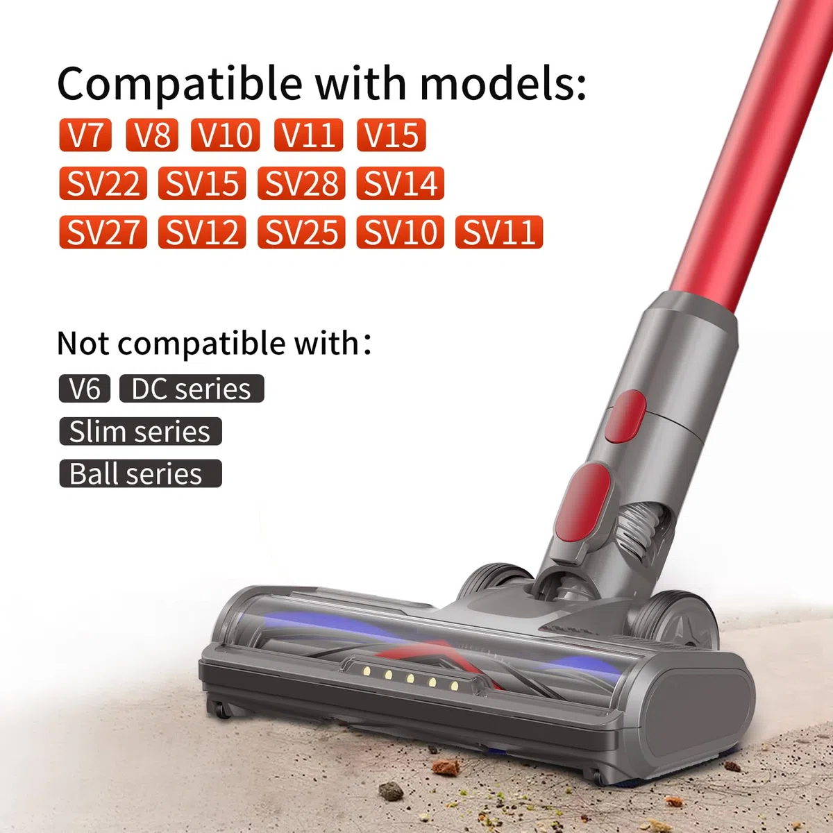 Spazzola Ricambio Elettrica Turbo compatibile per Dyson V7 V8 V10 V11 V15 Aspirapolvere,Spazzola Motorizzata con 5 fari frontali per Tappeti e Pavimenti Duri