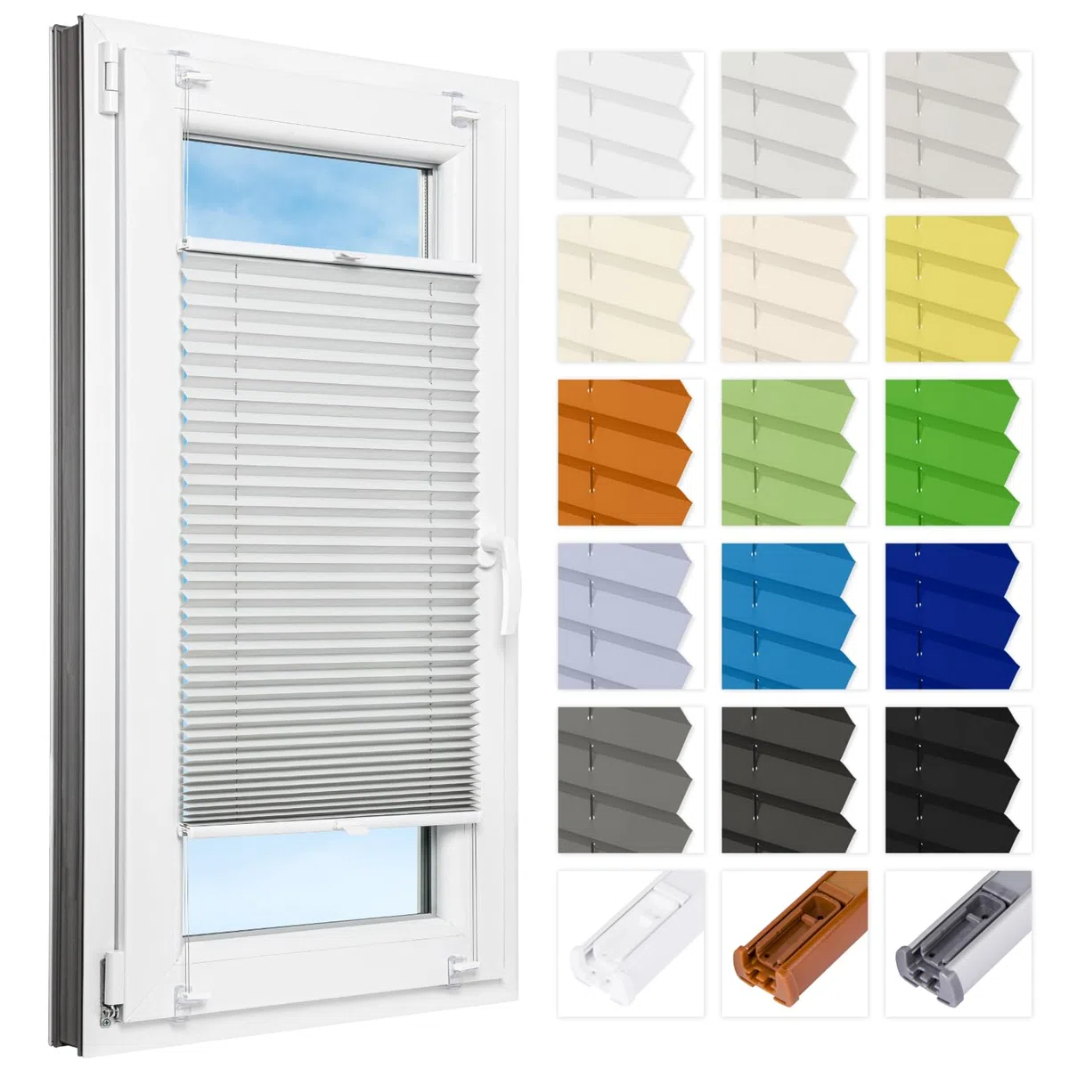 Estika Tenda plissettata su misura senza forare - larghezza 30-129 cm, altezza 150-230 cm - tessuto in 23 colori, profilo in 5 colori - per interni, per finestre, fissaggio a morsetto (Klemmfix)