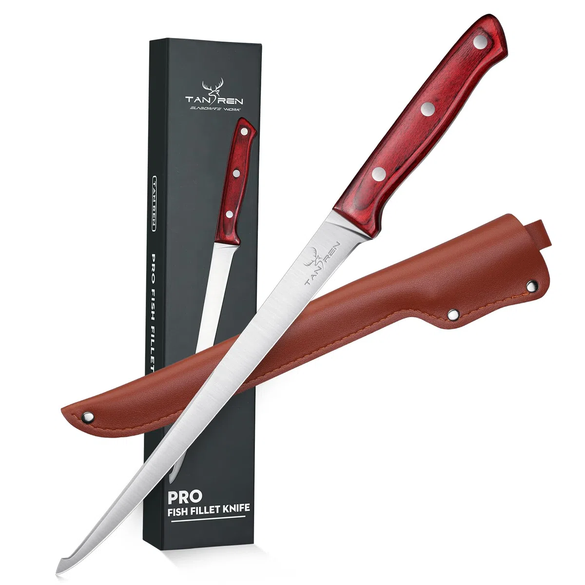 TAN REN Coltello per Sfilettare Pesce, 24.0 CM Coltello da Disosso Professionale in Acciaio Inossidabile, Bordo Disossare Pesce e Carne, Coltelli da Cucina Professionali e Domestica,Ristoranti