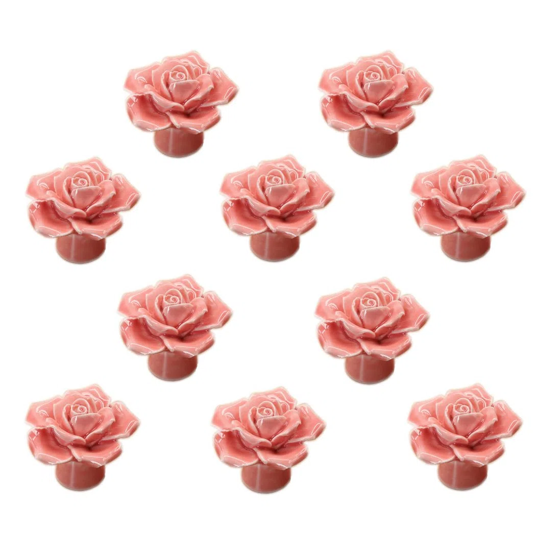 Rosa Fiore Porta Pomello in Ceramica Comò Armadio Cucina Armadio Cassetto Maniglie 10 Pack, Rosa
