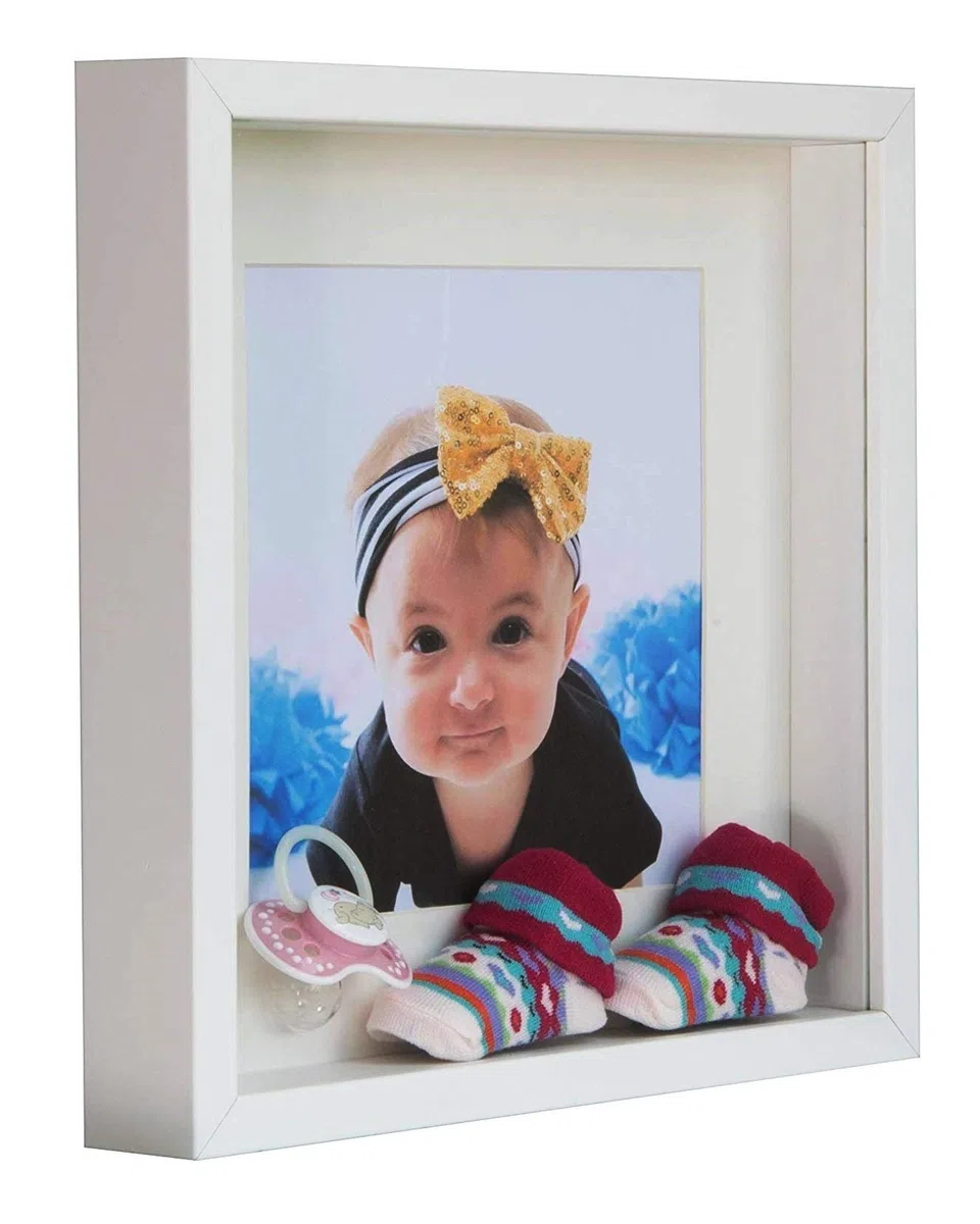 BD ART 3D Box Cornice per Foto 28x28 cm Profonda 3 cm Cornice Foto con Foglio Plexiglass Trasparente - Bianco Passe-partout 19x19 cm bianco piazza Decorazioni Fai da Te