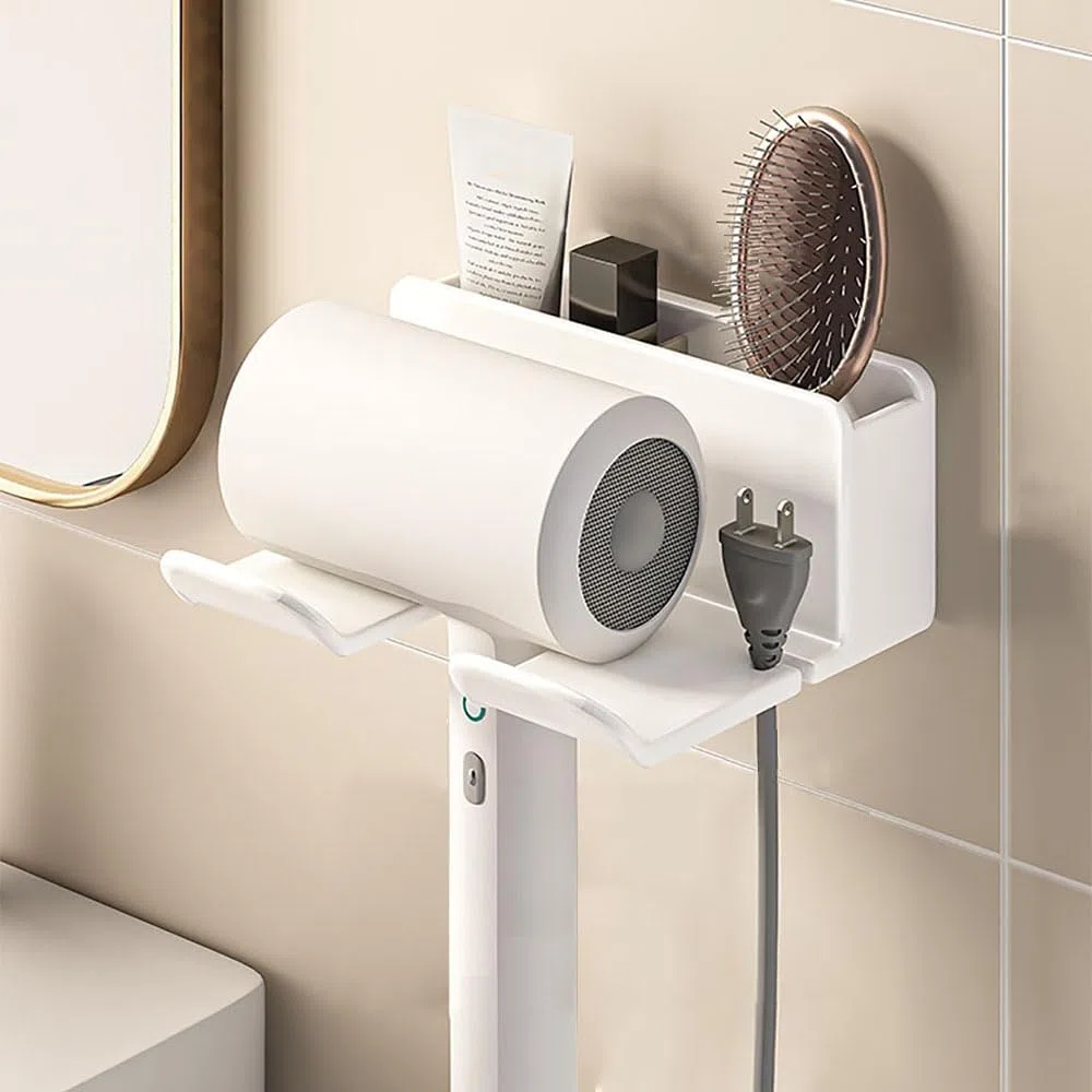 Porta Phone Bagno da Muro, Porta Asciugacapelli, supporto Asciugacapelli, Porta per Asciugacapelli da Parete, Supporto Phon da Parete, Autoadesivo, da Appendere Alla Parete per il Bagno (Bianco)