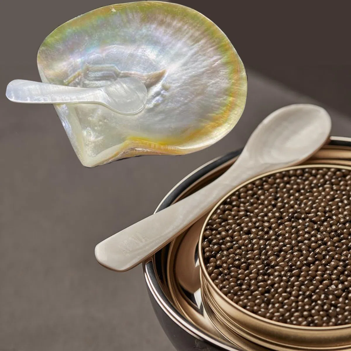 Set da portata per caviale, cucchiaini da caviale, in madreperla, con confezione regalo, per servire uova di caviale e dessert