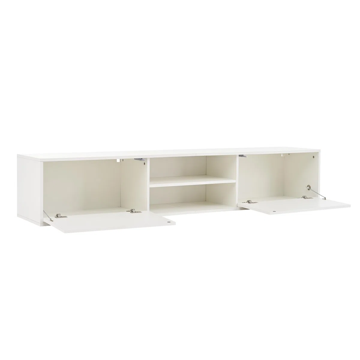 MURUL Set da parete per TV, 4 pezzi, 180 x 35 x 33,5 cm, bianco, con vetrine e supporto flessibile, per TV fino a 80 pollici