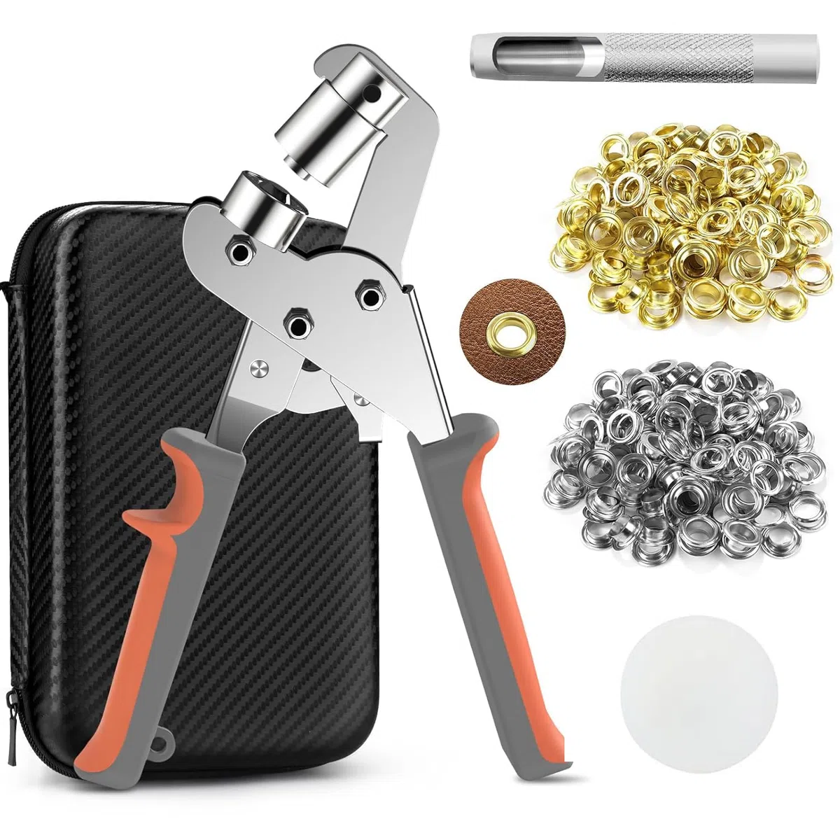 Set di pinze per occhielli professionali con 500 occhielli inossidabili (Ø 10 mm), pressa magnetica con occhielli in acciaio temprato, perfetta per pelle, cinture, Awnings, tessuti, occhielli