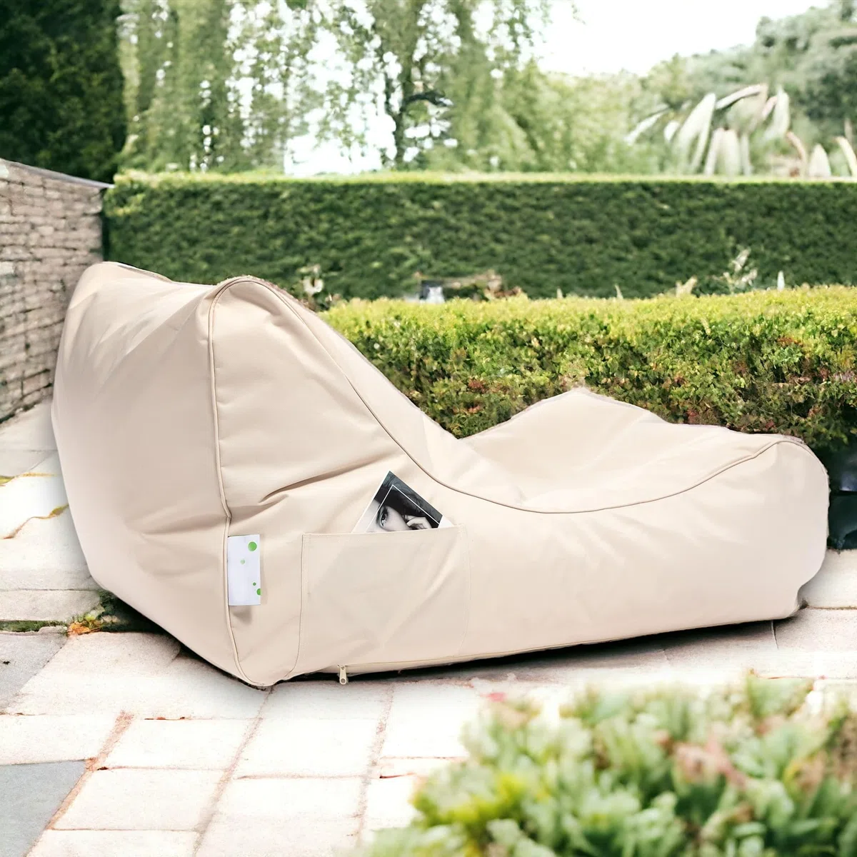 Ecopuf - Master Polyester Divano Pouf da esterno Chaise Longue - Pouf Poltrona con custodia e maniglia - Poltrona Relax da salotto - 115x65x60cm, Panna Nc18