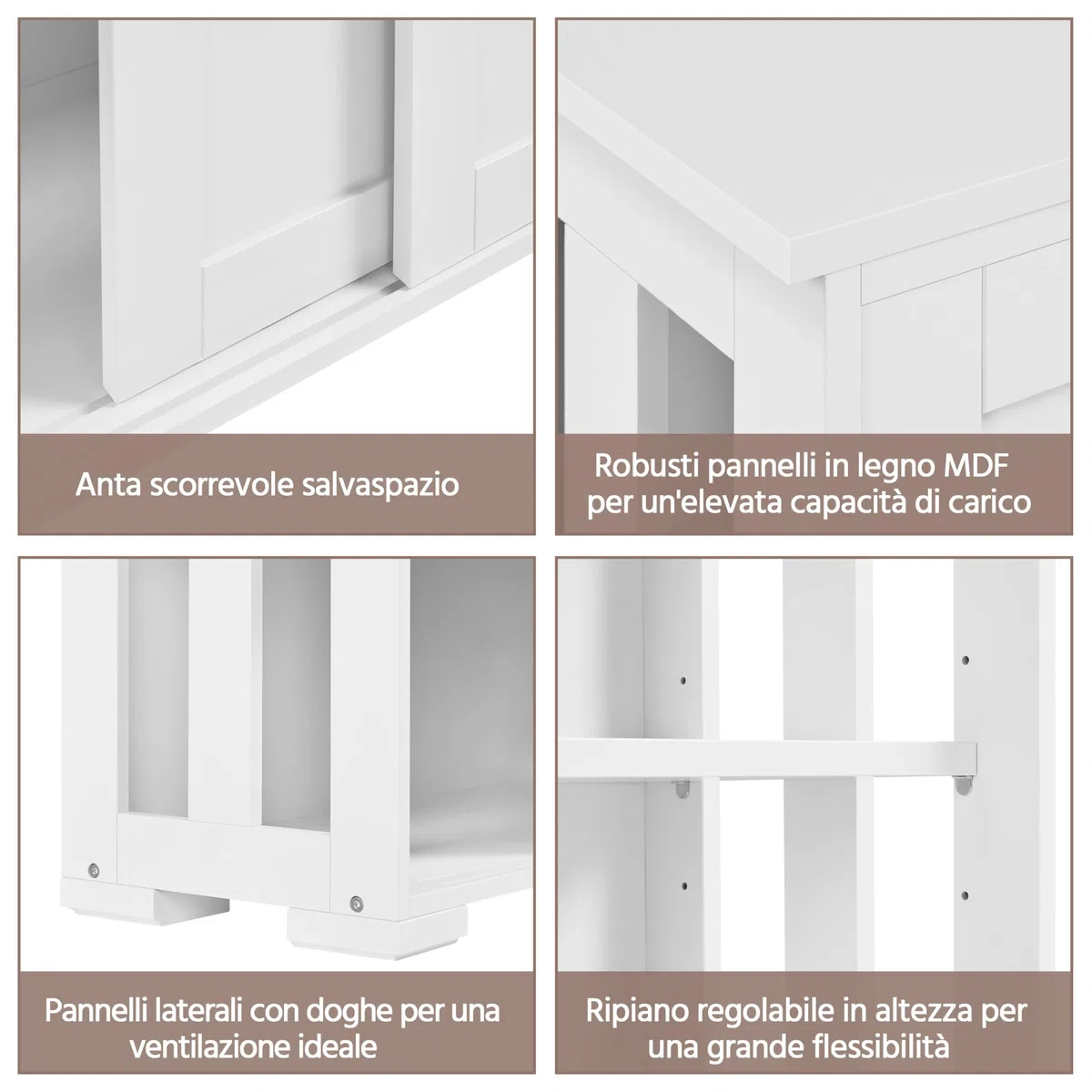 Yaheetech Credenza Mobile da Cucina Bianco con 2 Ante Scorrevoli Salvaspazio e Ripiano Regolabile in Legno Mobiletto TV da Salotto Soggiorno 106,7 x 33 x 63 cm