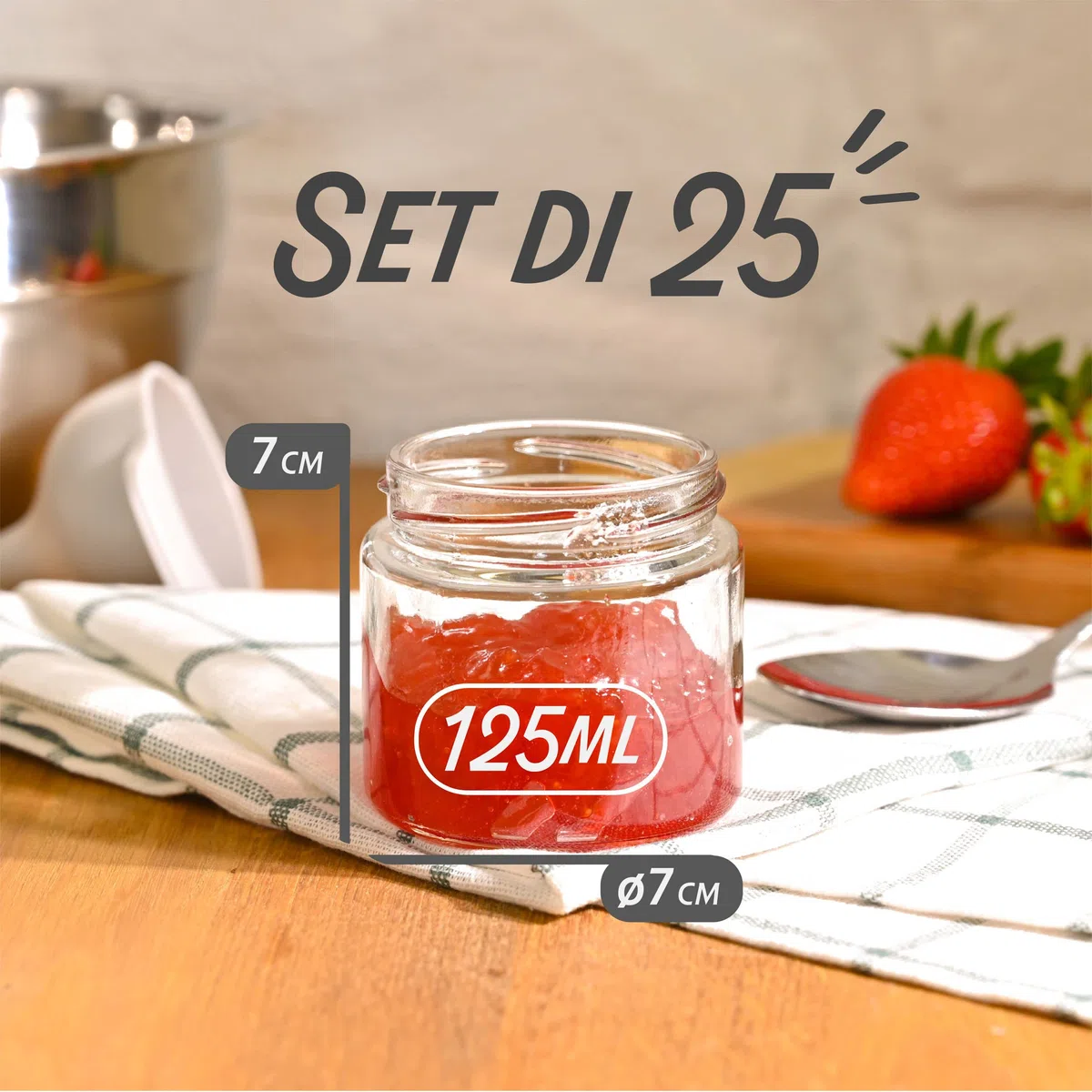 Praknu 25 Vasetti di Vetro da 125 ml - Con Etichette e Pennarello - Ermetici - Lavabili in Lavastoviglie - Ideali per Bomboniere