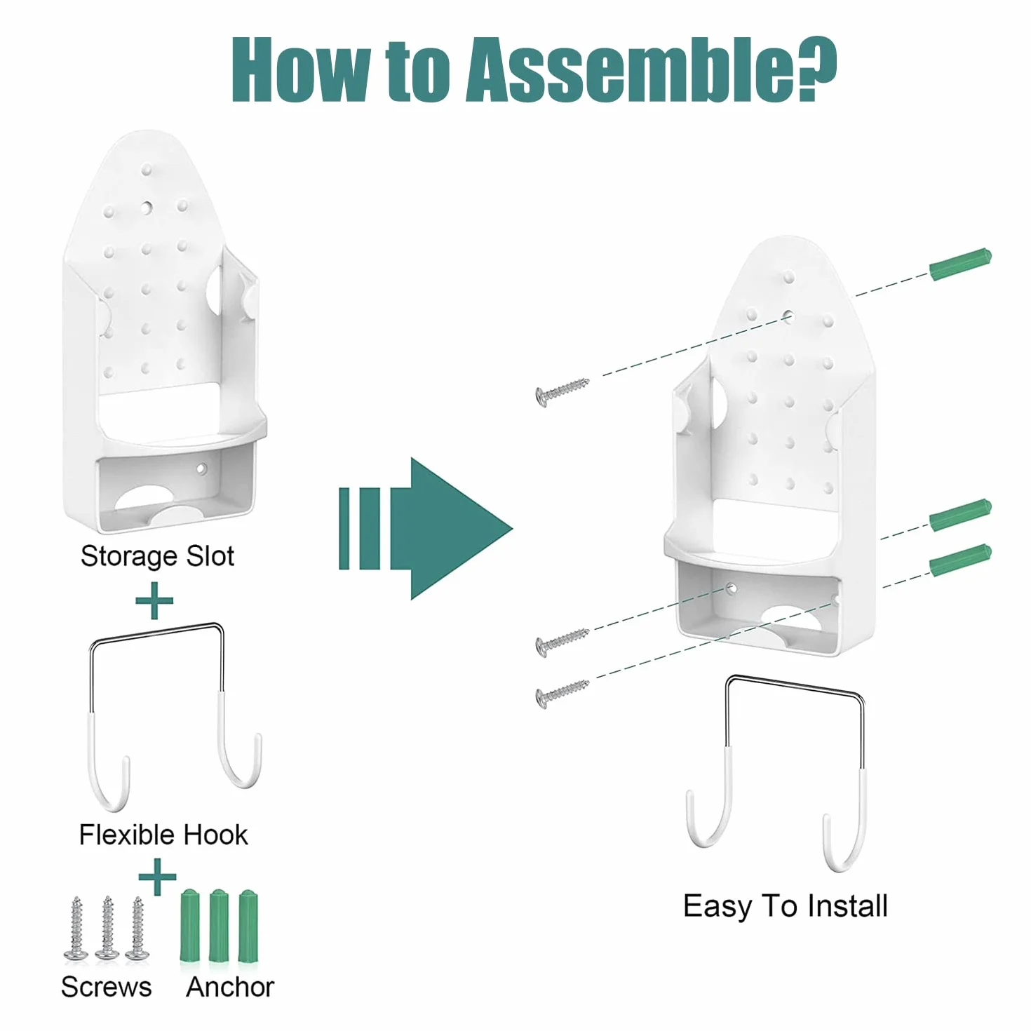 Supporto per asse da stiro e ferro da stiro elettrico, da appendere alla porta o alla parete, ideale per lavanderia (bianco)