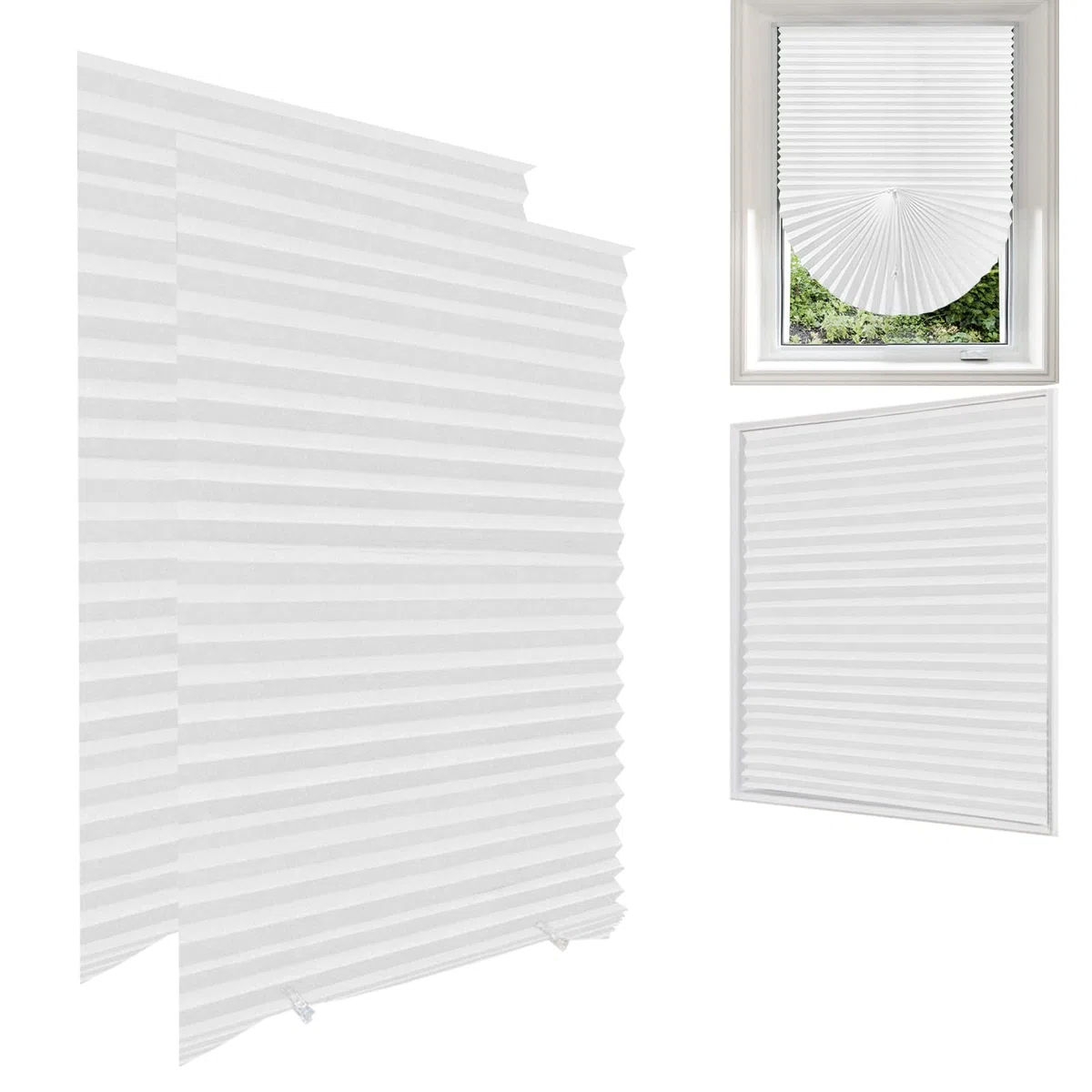 Maritown Confezione da 2 tende adesive senza trapano, per finestre, senza fori, per filtrare la luce e la privacy, facili da installare (con 4 clip) (bianco, 60 x 150 cm)