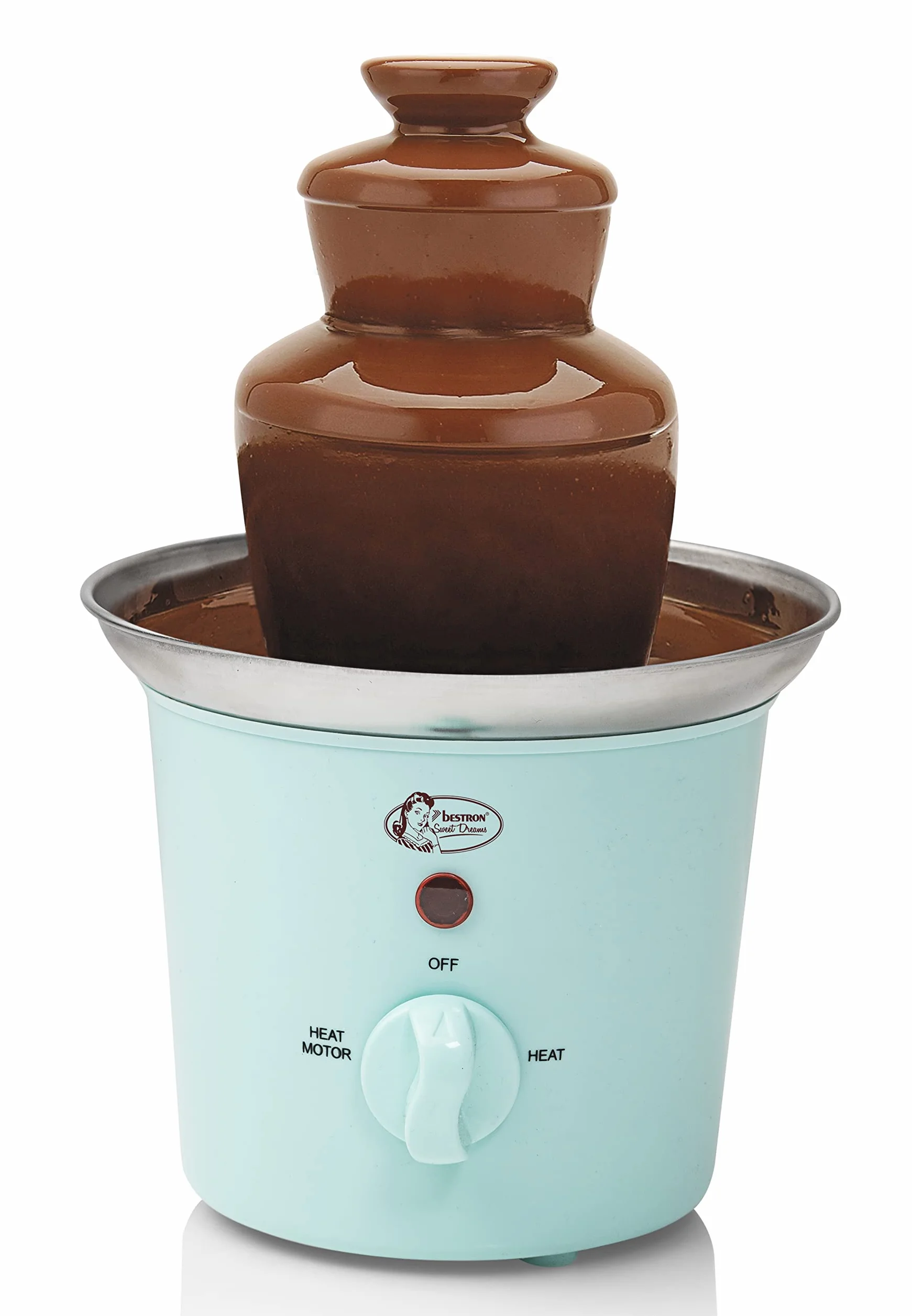 Bestron Fontana di Cioccolato a 3 Ripiani, Piccola Fontana di Cioccolato con Funzione di Mantenimento al Caldo, 60 Watt, Colore: Menta