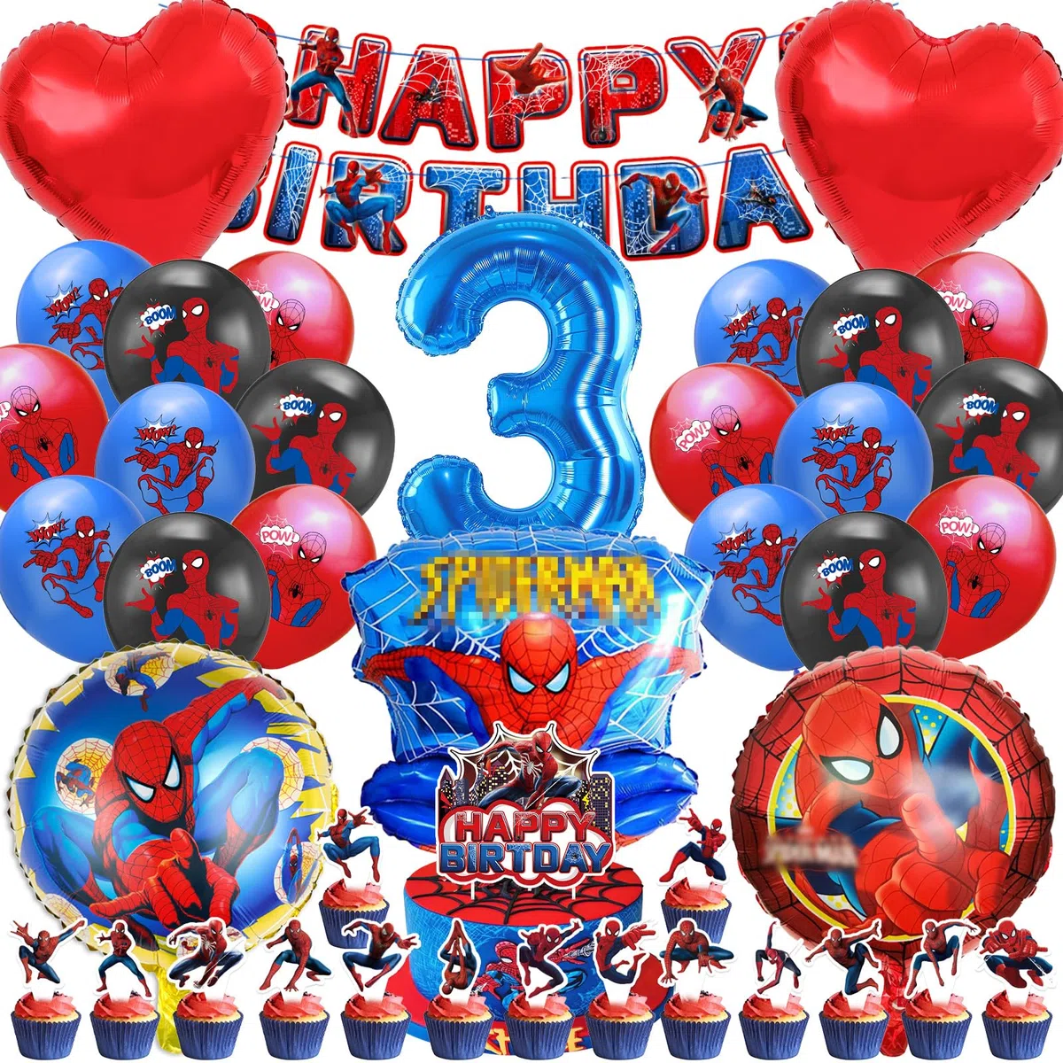 38 Pezzi Kit Compleanno Spiderm 3 Anni Ragazzi, Kit Palloncini Decorazioni, Palloncini Decorazioni per Festa di Compleanno Bambini