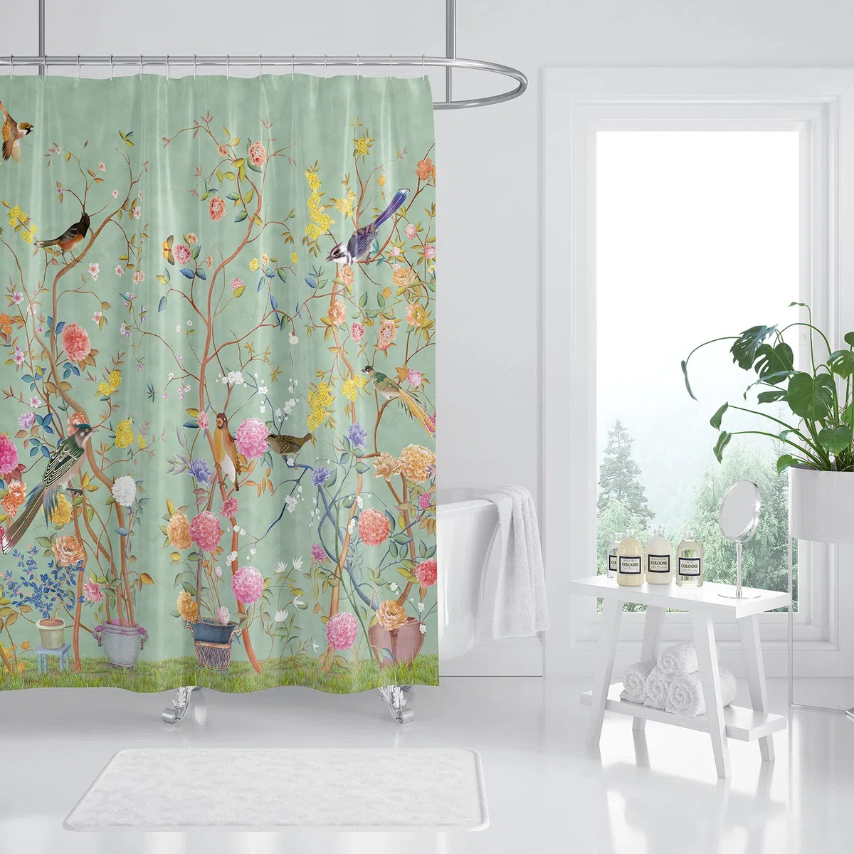 Tenda da doccia verde resistente alla muffa, impermeabile, con 12 ganci, ad asciugatura rapida, 180 x 180 cm, in poliestere, tende da doccia per bagno e vasca da bagno