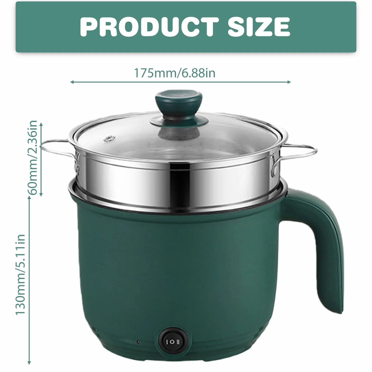 Hot Pot elettrico con piroscafo, mini portatile antiaderente multicooker, pentola elettrica multiuso padella elettrica elettrica elettrica per bistecca/pasta/zuppa/uovo/avena