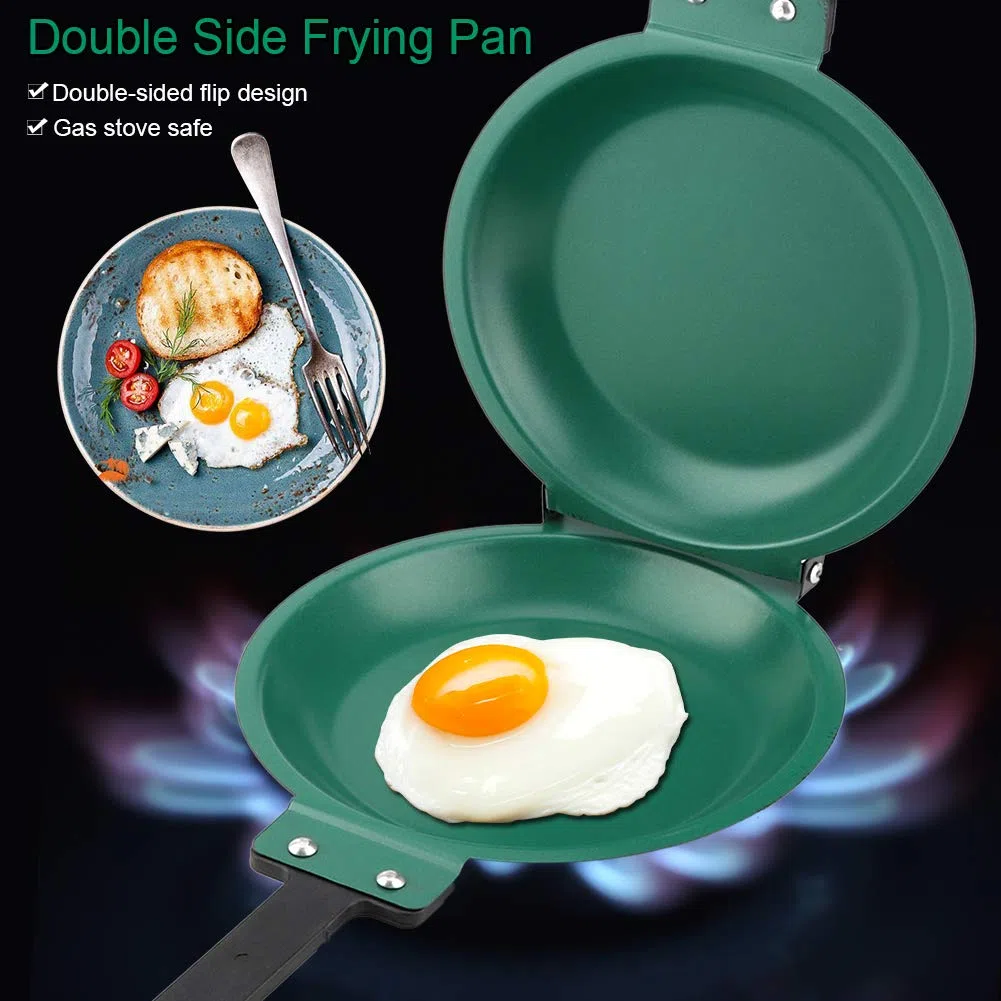 Padella a Doppio Lato, Antiaderente, Pieghevole, per Frittata, Frittelle, Gas, Verde, 19,3 cm, 2 Litri