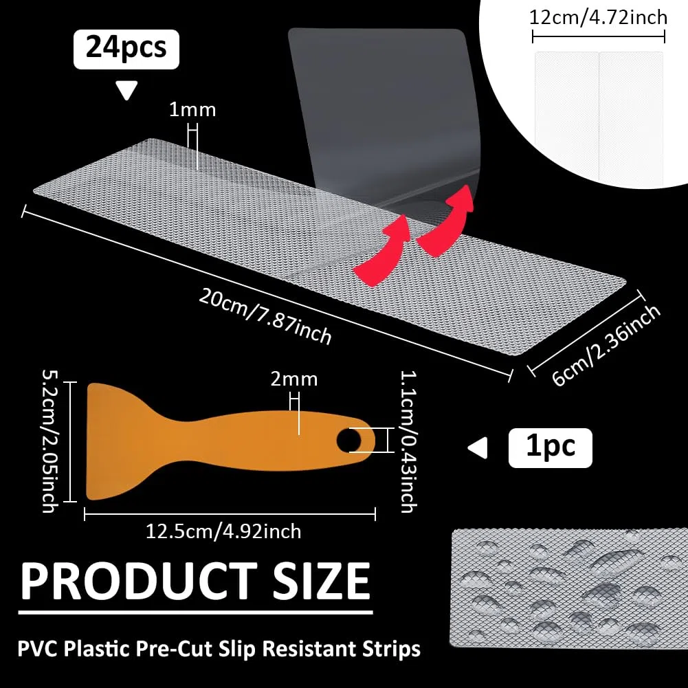 BENECREAT 24 Adesivo Antiscivolo per Doccia, Adesivi di Sicurezza per Il Bagno in PVC da 200x120x1mm con Raschietto per Il Pavimento del Bagno, Piscina e Scale, Chiaro