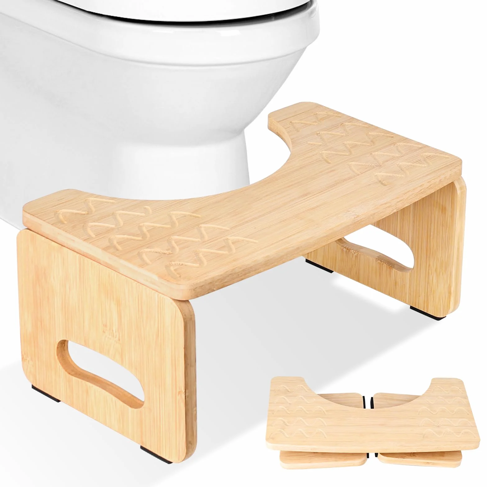 Sgabello per WC in Bambù, 18,5 cm Sgabello WC Pieghevole per Adulti Sgabello Portatile per WC per Adulti e Bambini Anti-Costipazione