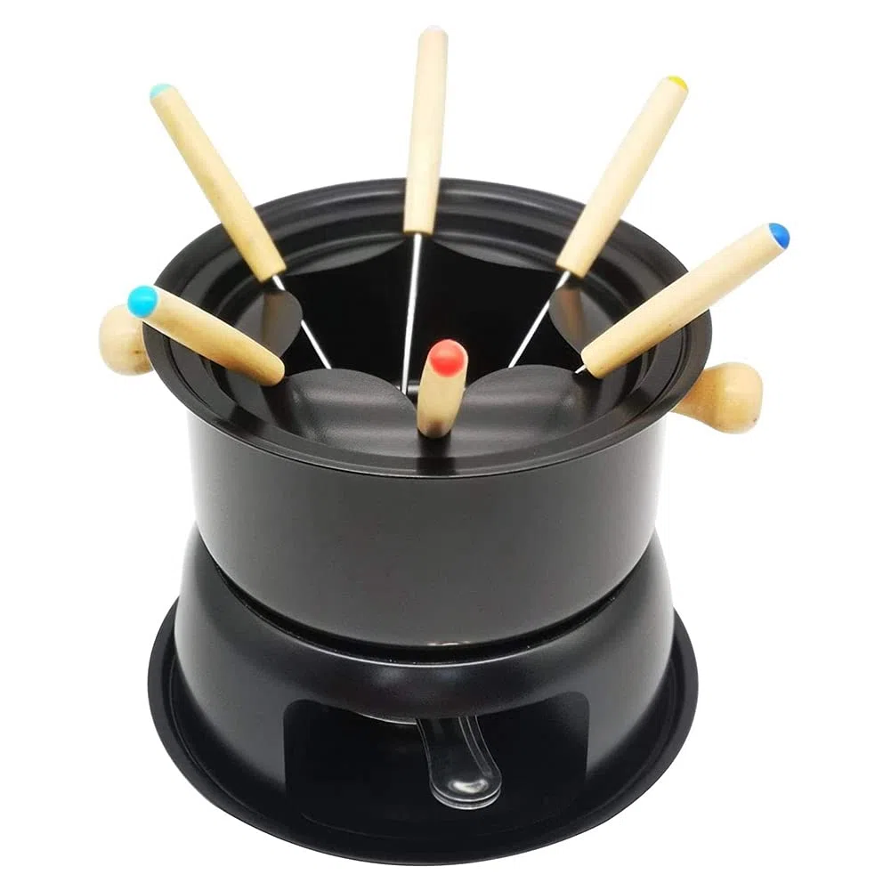 Mini set di pentole in acciaio inox per fonduta di formaggio, cioccolato, fonduta, 6 forchette da immersione e pentola rimovibile per sciogliere salsa caramelle