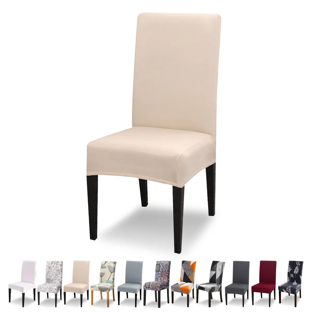 Lydevo Coprisedie con Schienale 4 Pezzi Elasticizzato,Coprisedia per Sala da Pranzo,Fodere Sedie con Schienale Alto Lavabile Rimovibile Universale,Spandex Copertura per Sedia Soggiorno,Beige