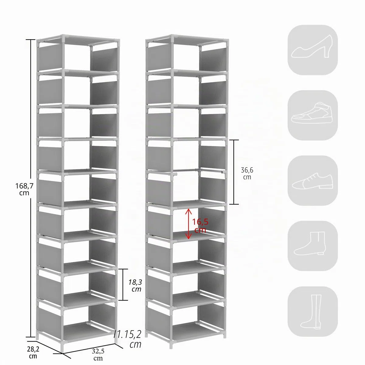 Esonstyle Scarpiera a 10 Ripiani in Metallo - Stretta per 10 Paia di Scarpe Alte - Salvaspazio Slim per Soggiorno, Ingresso, Corridoio e Guardaroba