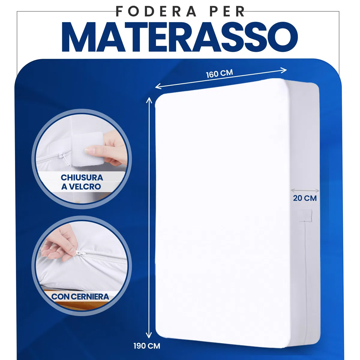 Utopia Bedding Coprimaterasso Impermeabile (160 x 190 x 20 cm), Coprimaterasso con Cerniera, Protegge Dagli Acari Della Polvere e Dalle Cimici dei Letti, Bianco