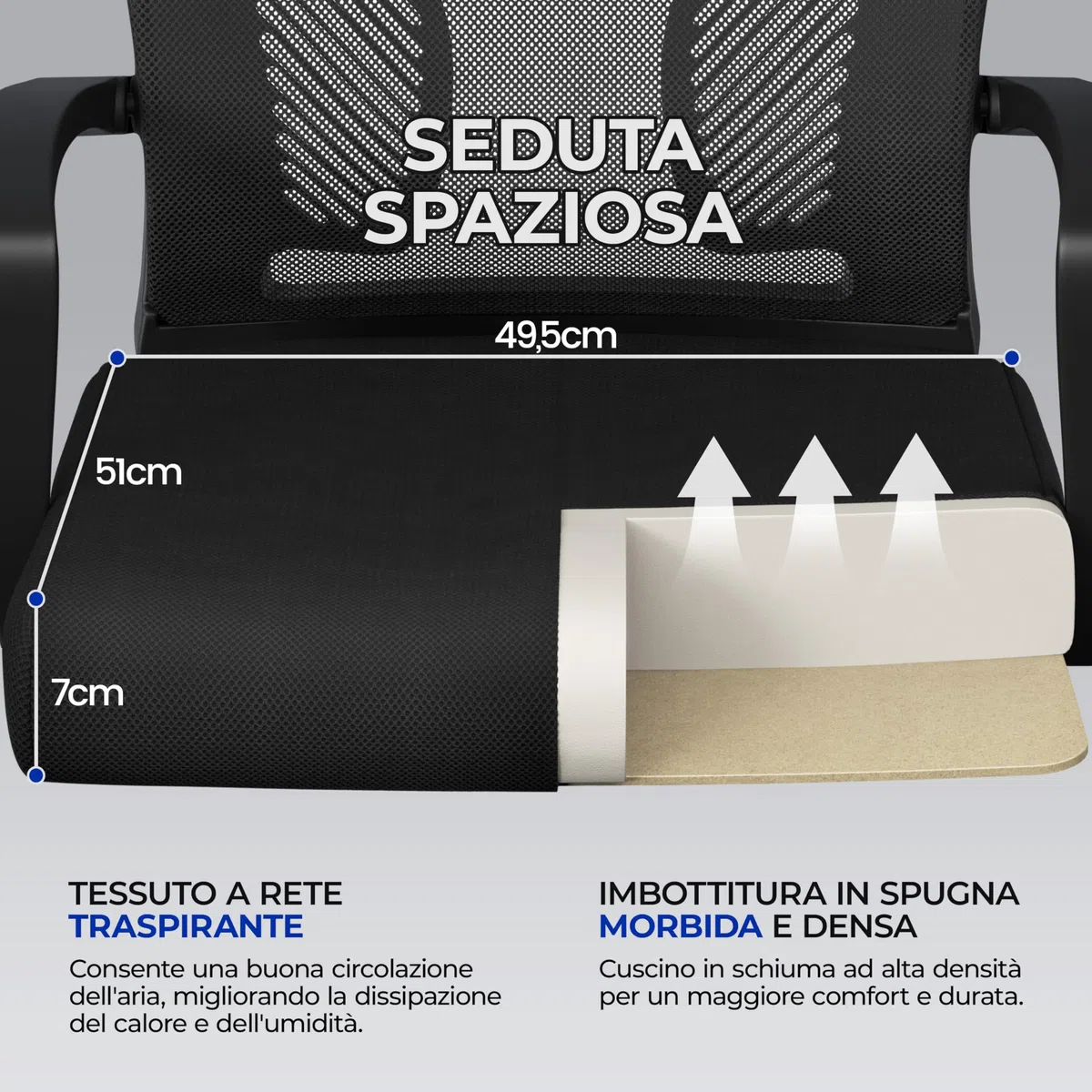 Yaheetech Sedia da Ufficio Scrivania Ergonomica Lombare in Rete Traspirante Reclinabile Altezza Regolabile Girevole con Braccioli e Ruote Portata 136 kg Nera