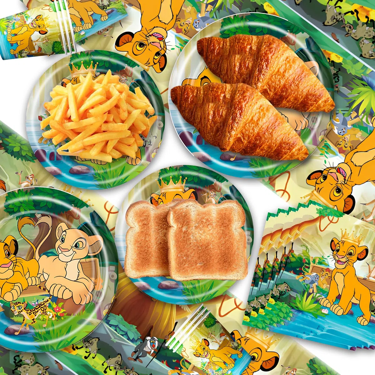 89 Pezzi Decorazione di Compleanno Leone, Piatti di Carta per Feste di Compleanno per Bambini Piatti Tovaglioli Palloncini Decorazione per 10 Persone