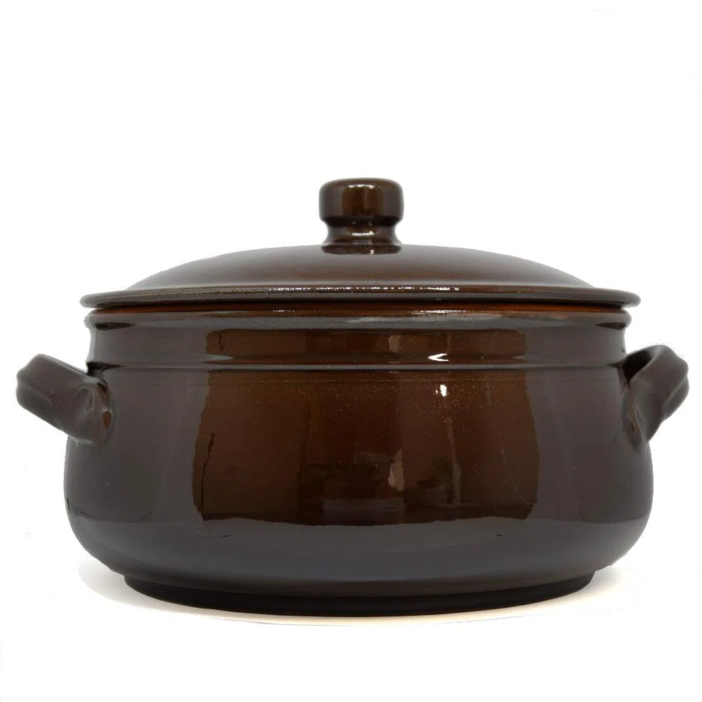 Colì Tegame in Terracotta con Coperchio, Tegame Artigianale, Marrone, Diametro 30 cm