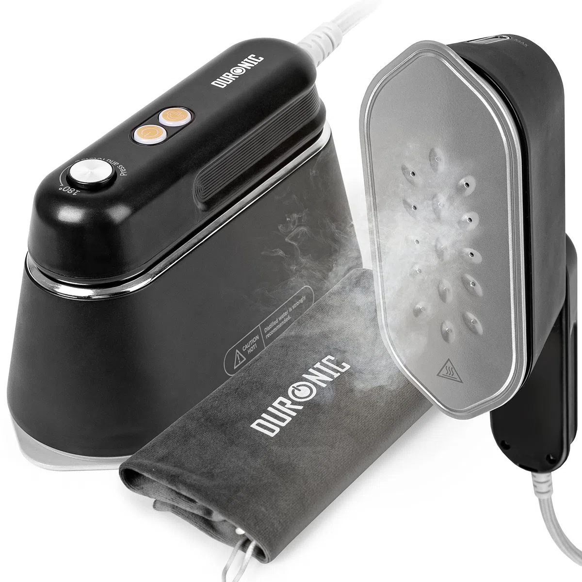 Duronic HS90 Ferro da stiro da viaggio portatile | Uso orizzontale e verticale | 2 funzioni vapori | Maniglia retrattile | Compatto e leggero per spostamenti | Borsa, base e brocca