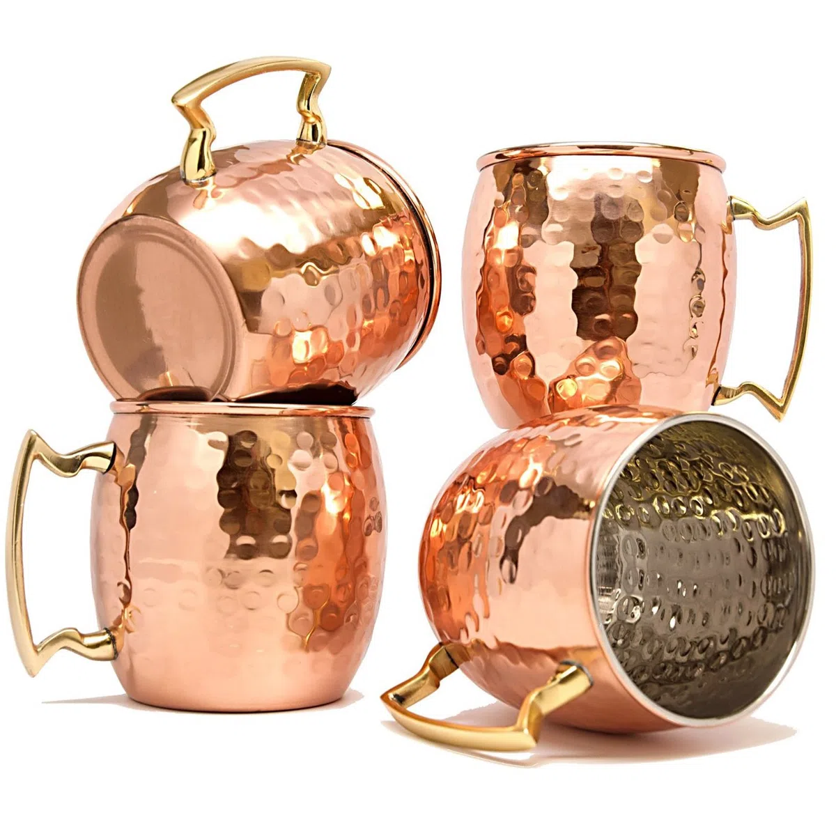 Boccali in rame per moscow mule, capienza 560 ml, set da 4 pezzi, interno in nichel battuto di ottima qualità