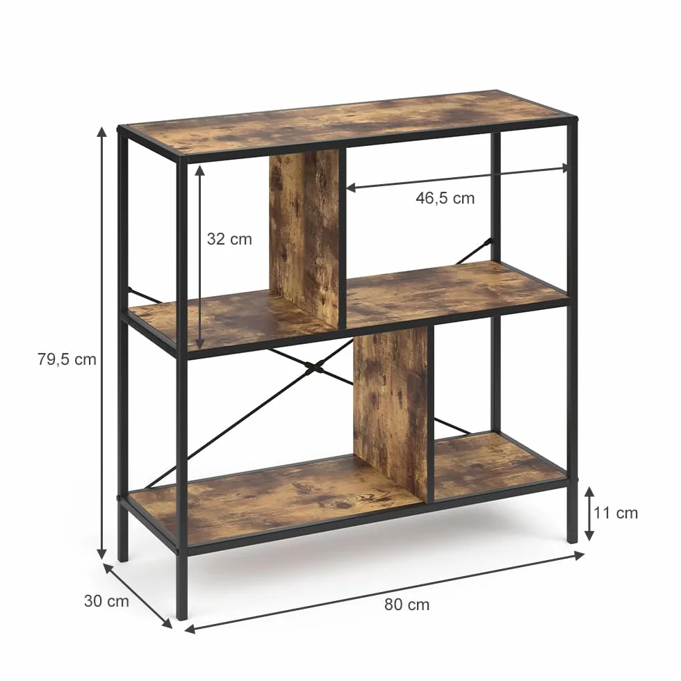 Vicco Divisorio per ambienti Fyrk, Legno antico, 80 x 79 cm, utilizzabile come divisorio con struttura in metallo e ripiani aperti