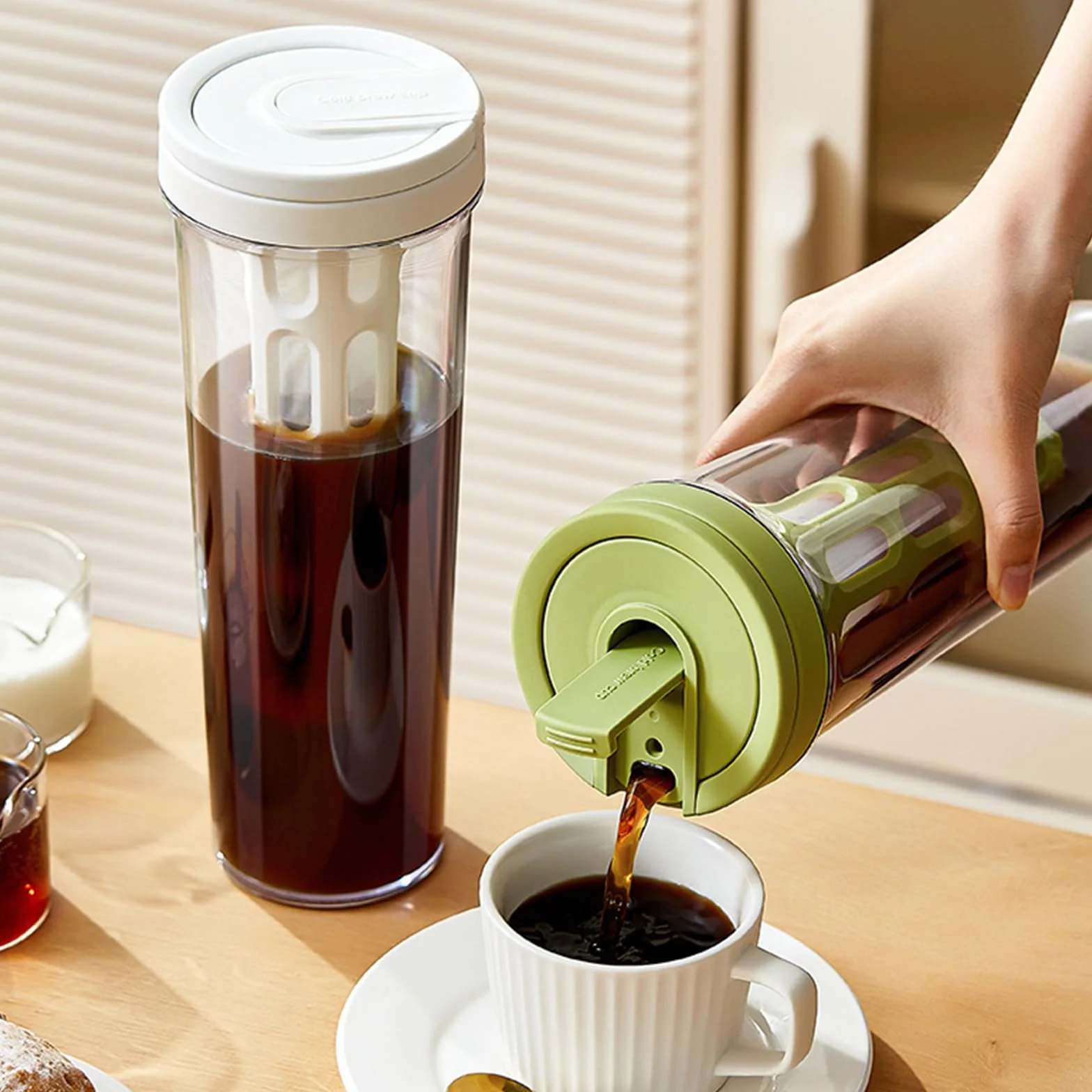Caffettiera Cold Brew Brocca per Caffè per Pour Over Fredda Caffè e Hot Tè Caff Macchina Cold Brew Caffettiera (Grigio)