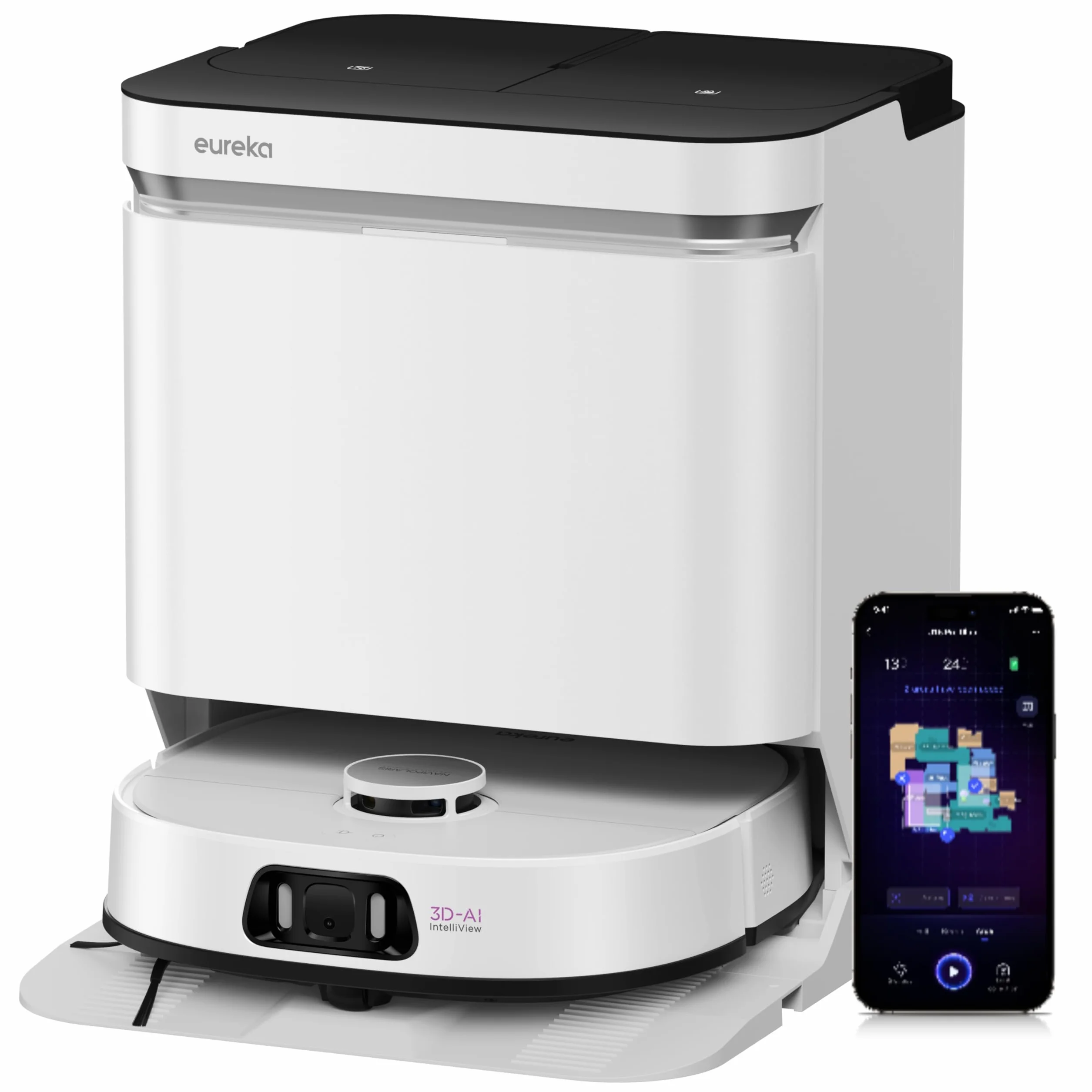 EUREKA J15 Pro Ultra Robot Aspirapolvere Lavapavimenti, Aspirapolvere Robot Potente Aspirazione 16200Pa, Lavaggio Mocio ad Acqua Calda a 75℃, Mappatura con AI, Stazione Autopulizia/autopulente