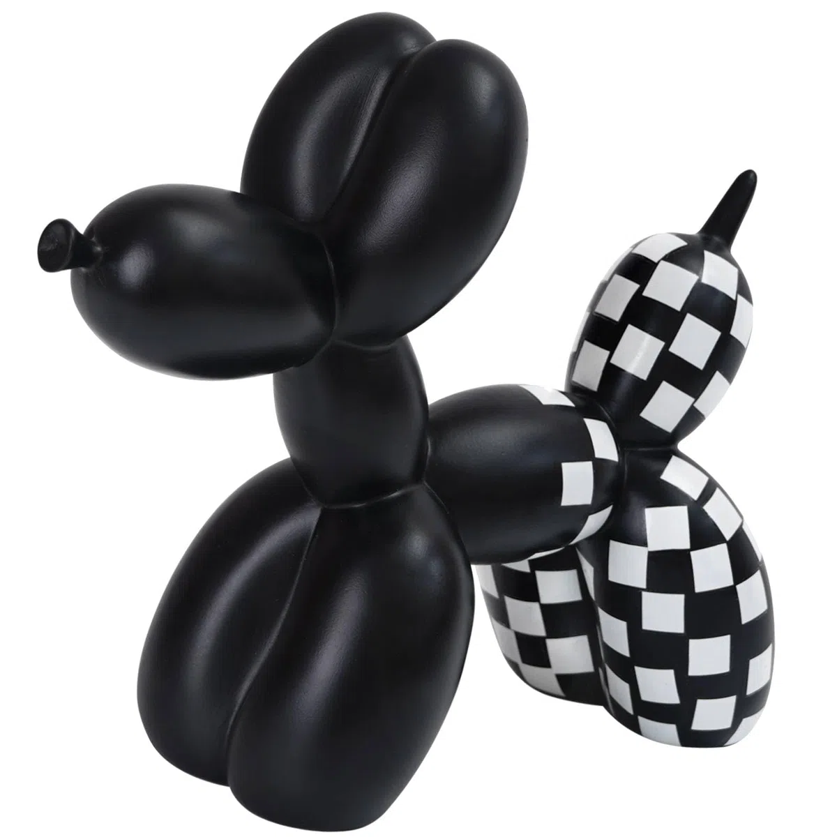 Notakia Statua a scacchi bianca e nera a scacchi con palloncino a forma di cane, decorazione per soggiorno e scrivania, fatta a mano, moderna, piccola mensola, ornamento per la casa