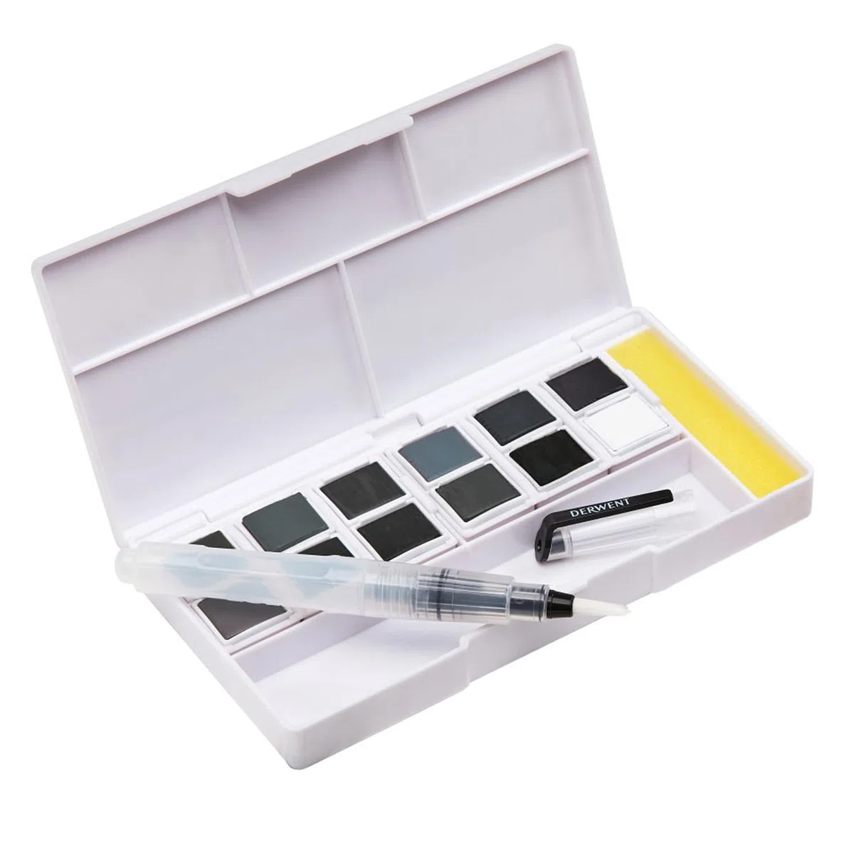 Derwent Tinted Charcoal Set di 12 Colori a Carboncino Acquarellabili e Sfumabili, Include 1 x Astuccio Portatile, 5 x Tavolozze, 1 x Mini Waterbrush ed 1 x Spugna per la Pulizia