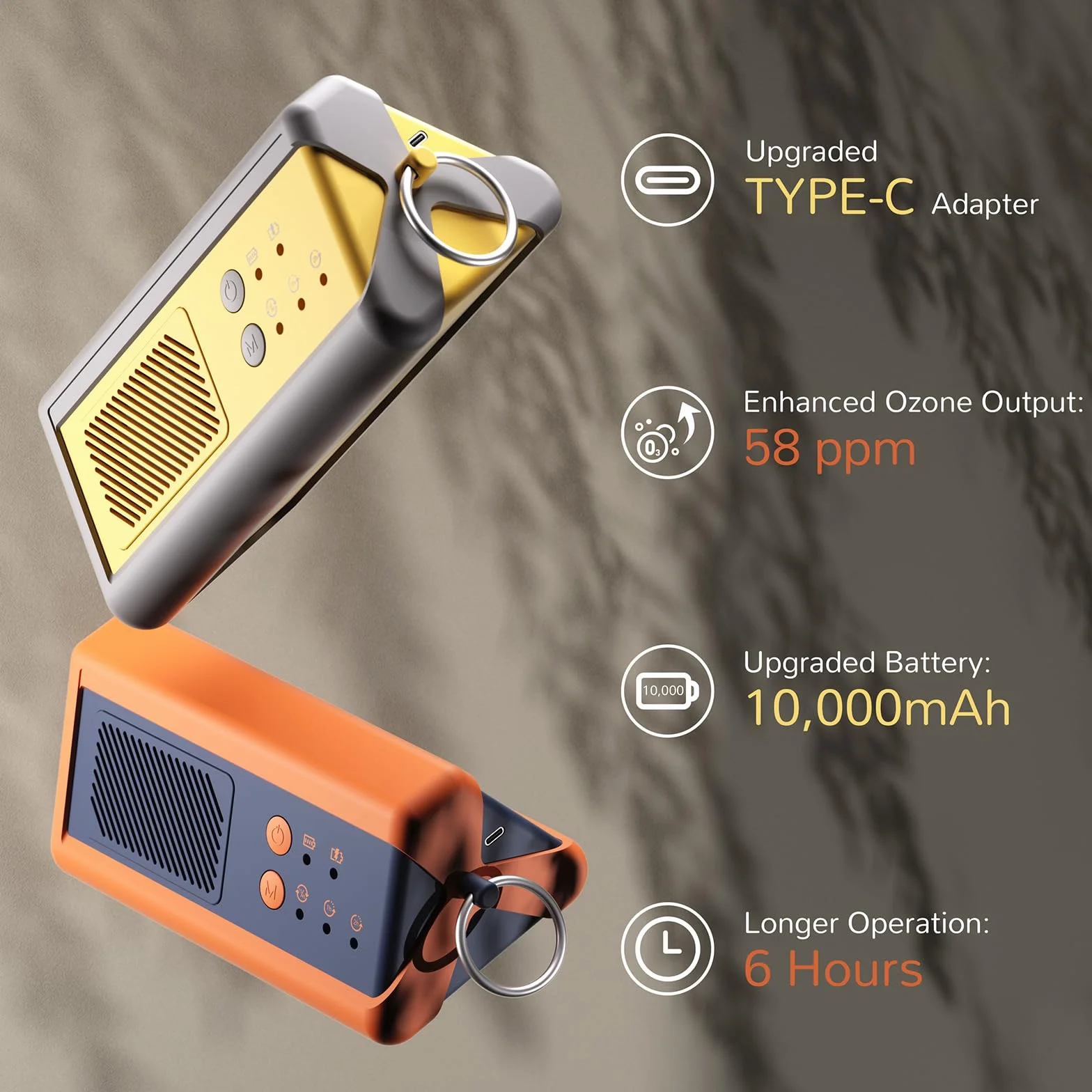 Airthereal PA1K-GO Generatore di Ozono Portatile – Eliminatore di Odori Senza Fili Alimentato a Batteria per Auto, Camera d’Hotel, Ufficio, Bagno e Altri Piccoli Spazi (Giallo/Grigio)