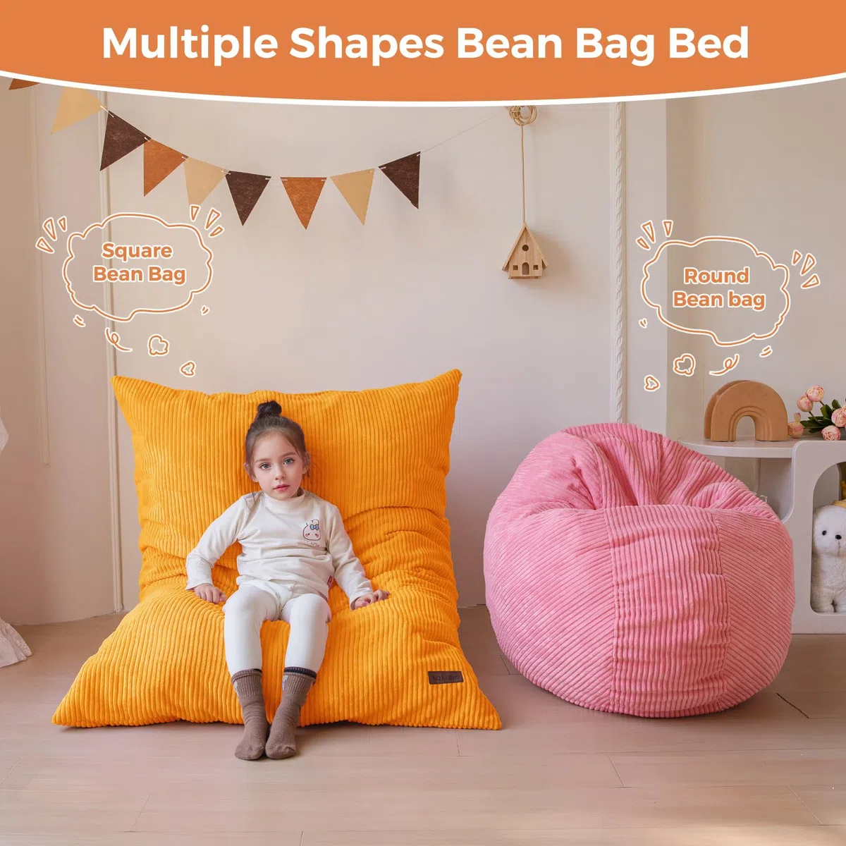 MAXYOYO Pouf da Salotto, Copertura Rimovibile in Velluto Costoluto, Pouf Letto con Imbottitura in Schiuma Morbida, Sacco Puff per Bambini Stabile Senza Struttura, Divano da Salotto