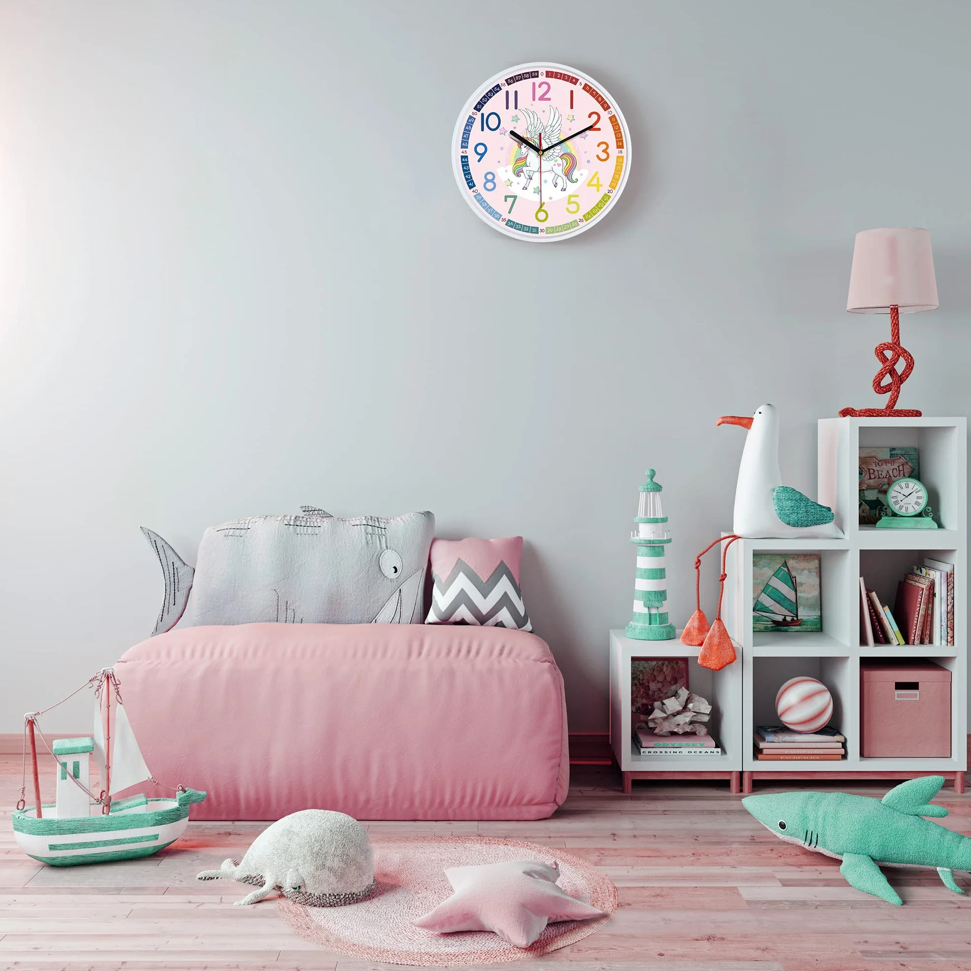Lafocuse Orologio da Parete Unicorno Ragazze Silenzioso, Moderno Rosa Orologio Bambini, Creativo Design senza Ticchettio per Cameretta Bambini Soggiorno Scuola 30cm