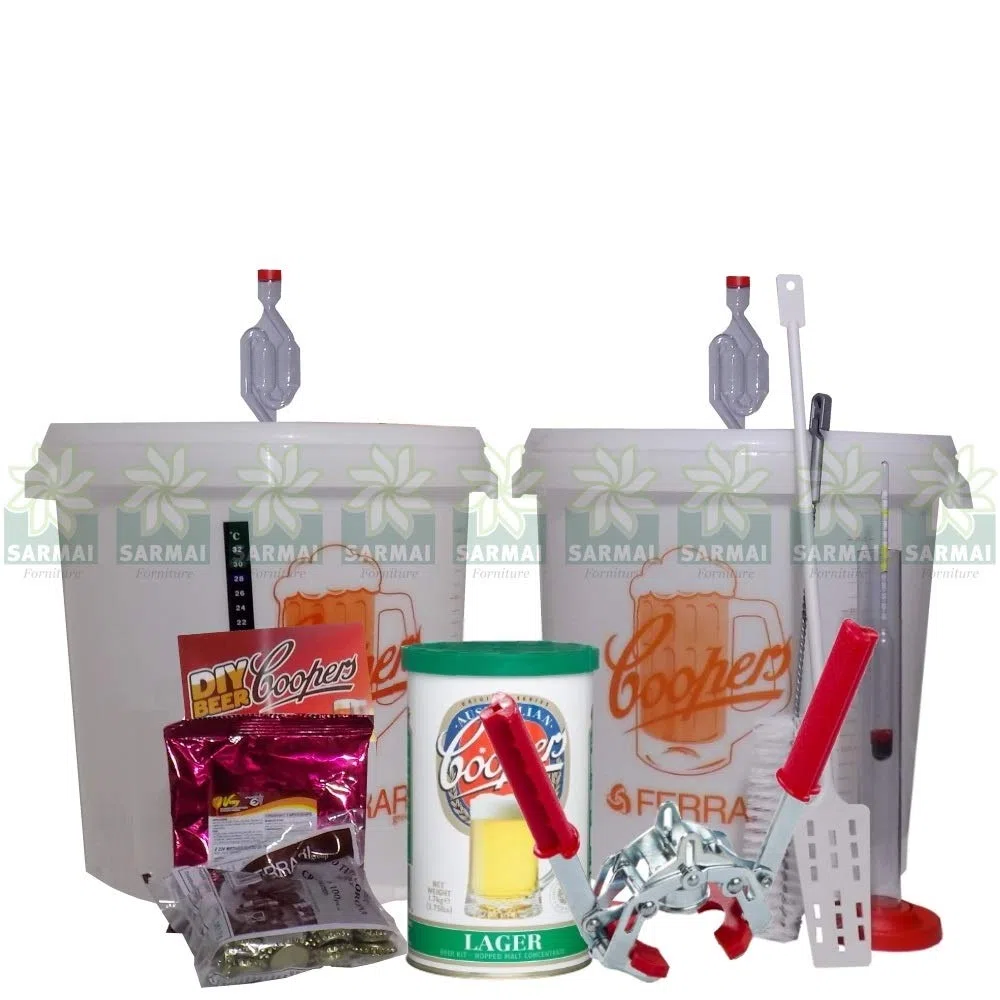 KIT FERMENTAZIONE COOPERS PER BIRRA CON 2 CONTENITORI + MALTO 23 LT + TAPPATRICE