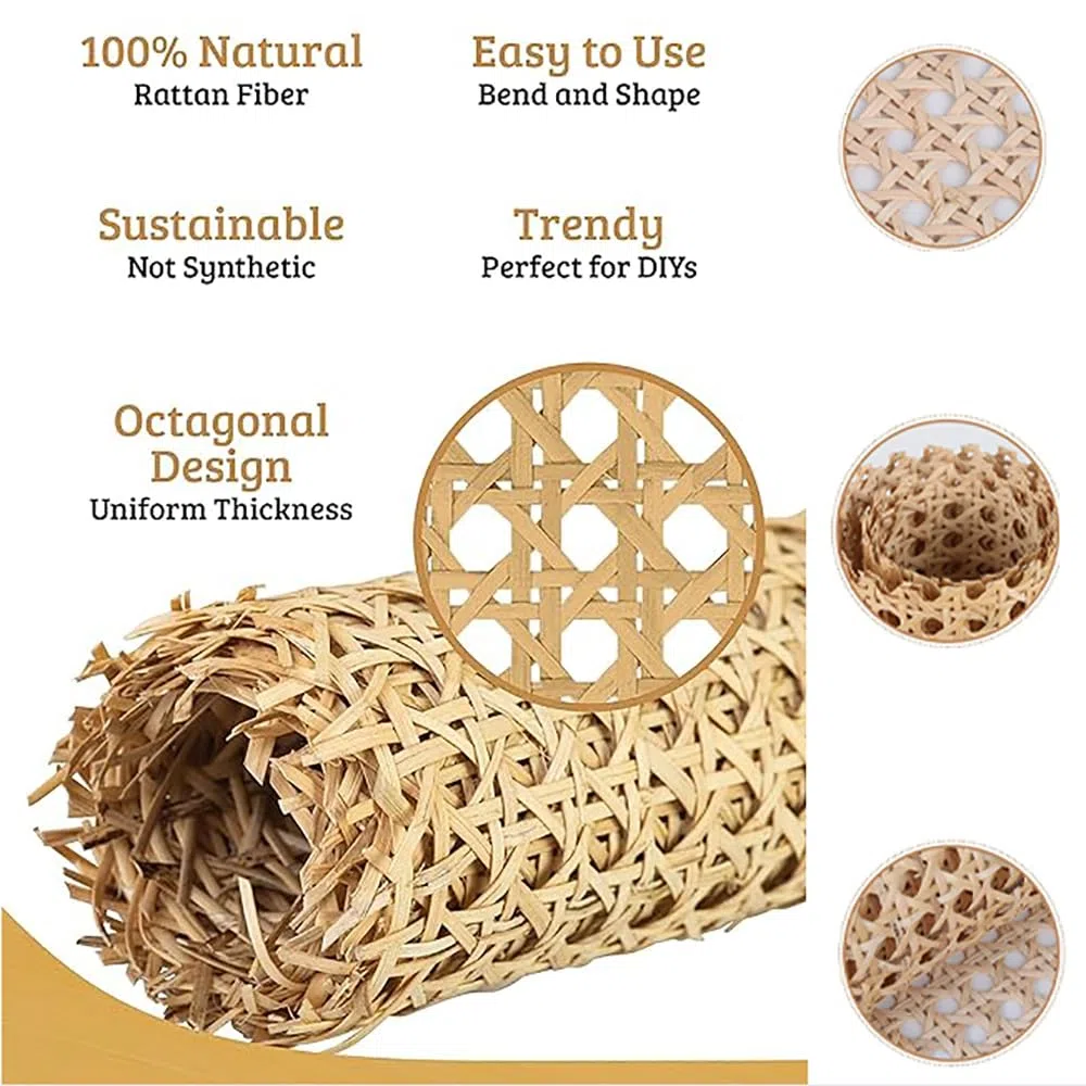 HEYOUTH Larghezza Fettuccia Rattan, Fettuccia Aperta Foglio di Rattan Intrecciato,Larghezza in Rattan,con pressa a Barra Circolare da 2-6 Metri,per Mobili Sedie Armadietti,DIY Craft(2 m x 35 cm)