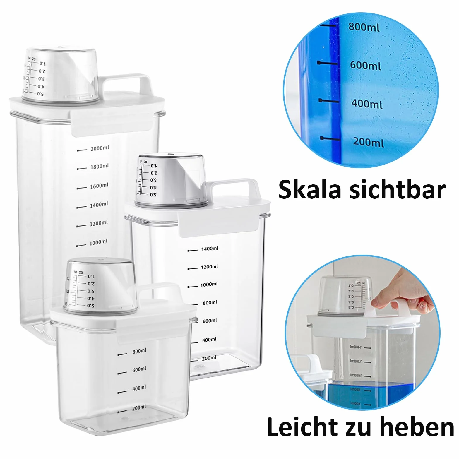 Contenitore per Detersivo, 2 pezzi 1800ml Dispenser Ermetico per Detersivi con Misurino, Scatola per Detersivi Multifunzionale,Scatola per Conservazione del Detersivo in Polvere, Per Polvere da Bucato