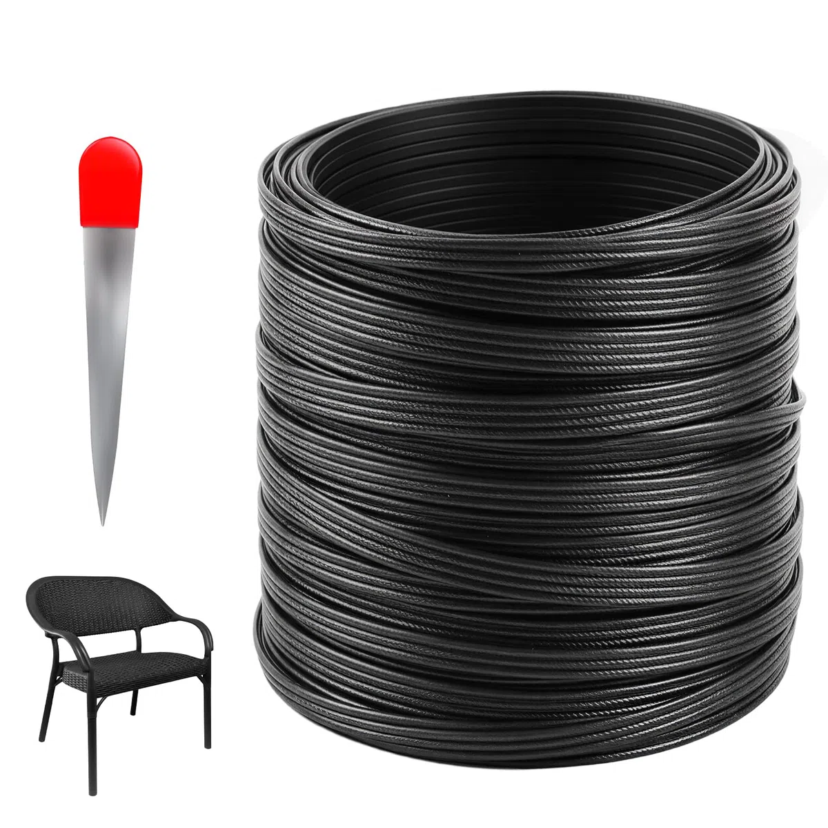 Rattan Intrecciato 65 m, Riparazione per Mobili da Esterno di Cordoncino in Rattan PE Resistente alle Intemperie, Piatto e Strumento di Tessitura per Sedie, Tavoli, Divani, Cesti (nero)