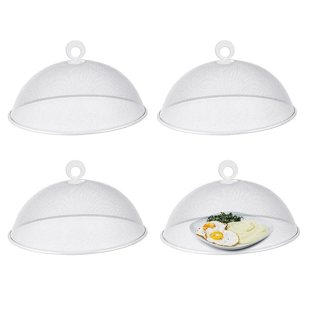 4 Pezzi Copertura in Rete per Alimenti, Coperture per Alimenti in Rete Metallica, Coperchio per Alimenti a Mosca, Riutilizzabile, per Barbecue Picnic (Bianco, 24cm)